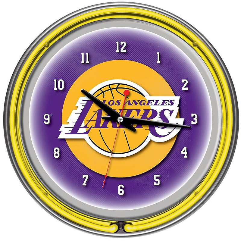 Trademark Global® Chrome Double Ring Analog Neon Wall Clock, Los Angeles Lakers NBA