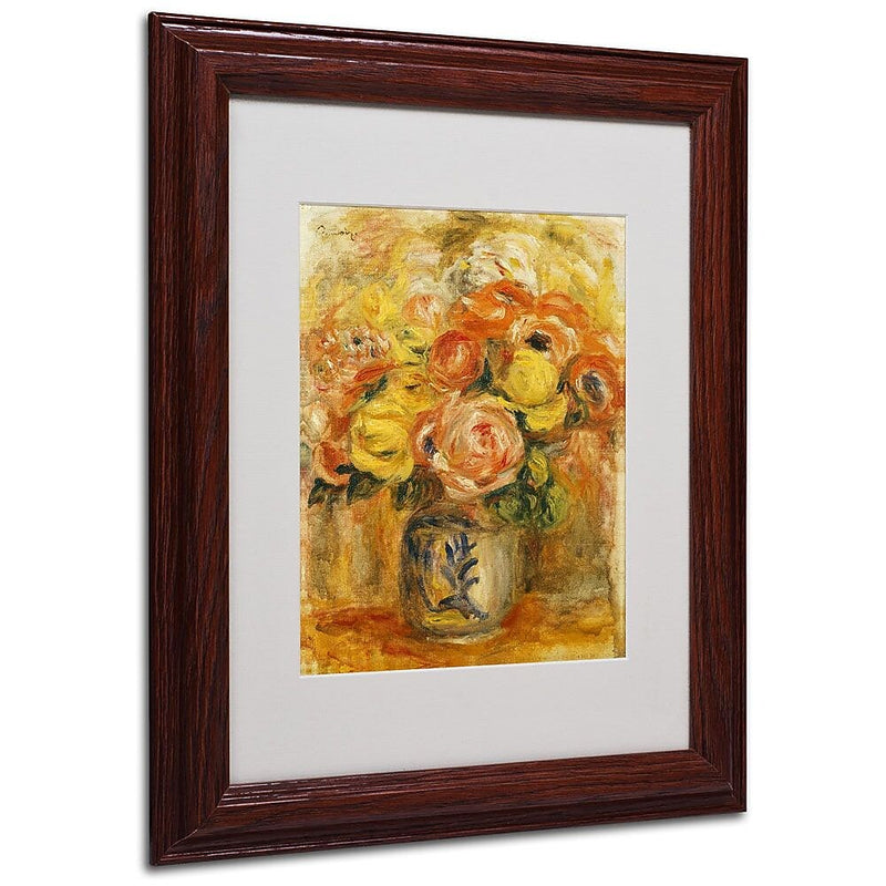 Trademark Fine Art 'Fleurs Dans Un Vase Bleu' 11" x 14" Wood Frame Art