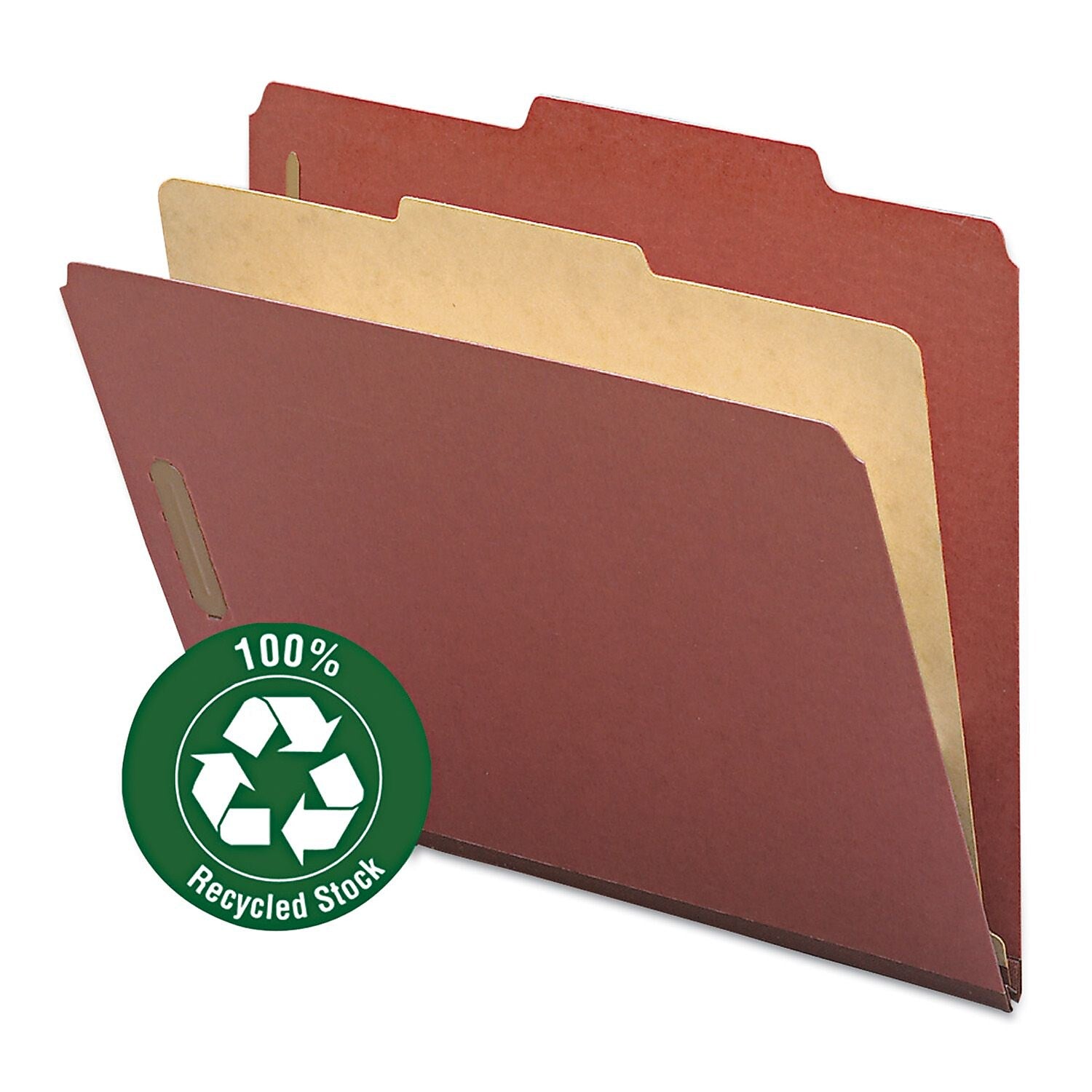 Smead 100% Recycled Heavy Duty Pressboard Classification Folder, 2" Expansion, Letter Size, Red, 10/Box (13724)