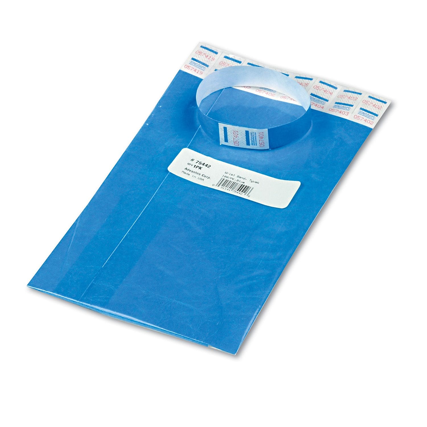 Advantus Sequentially Numbered Crowd Control Wristbands, Blue, 100/Pack (75442)