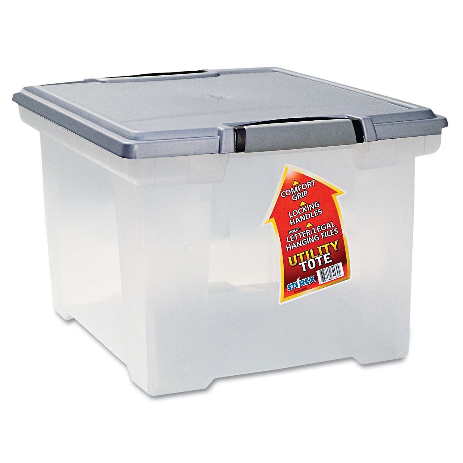 Storex Industries Portable File Tote w/Locking Handle, Letter/Legal, 14-1/2w x 19d x 11-5/16h, CLR