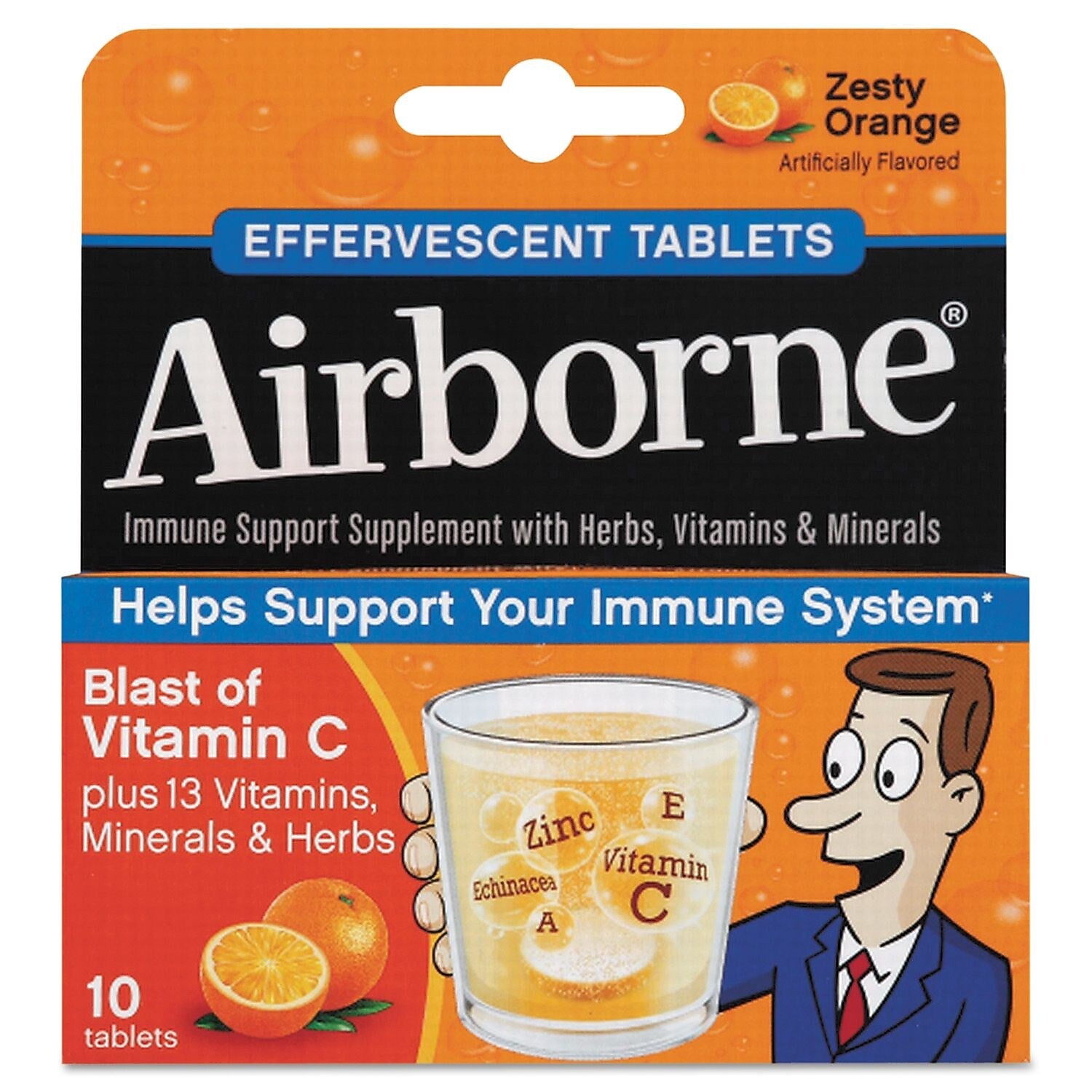 Airborne Immune  Support Supplement Effervescent Tablets, Orange, 10 Tablets/Pack (300045)