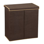 Household Essentials Collapsible Double Hamper with Lid, Poly, Dark Coffee Linen (5614)