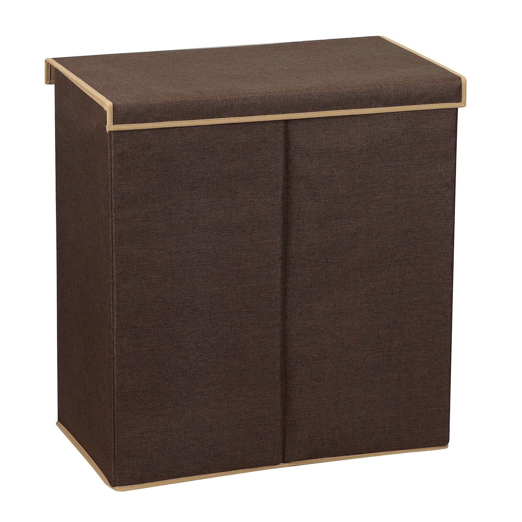 Household Essentials Collapsible Double Hamper with Lid, Poly, Dark Coffee Linen (5614)