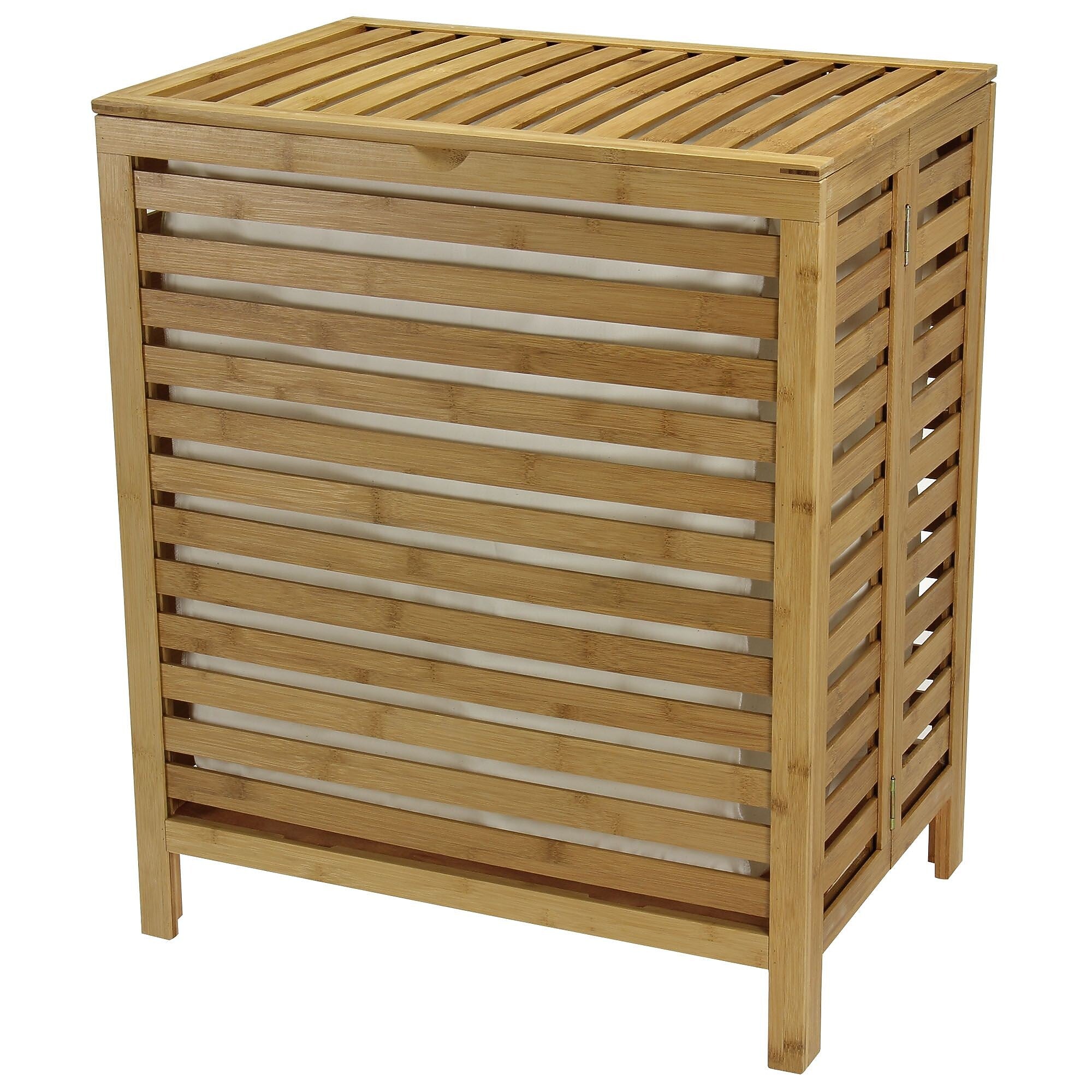 Household Essentials Collapsible Hamper with Lid, Bamboo, Natural (6216-1)