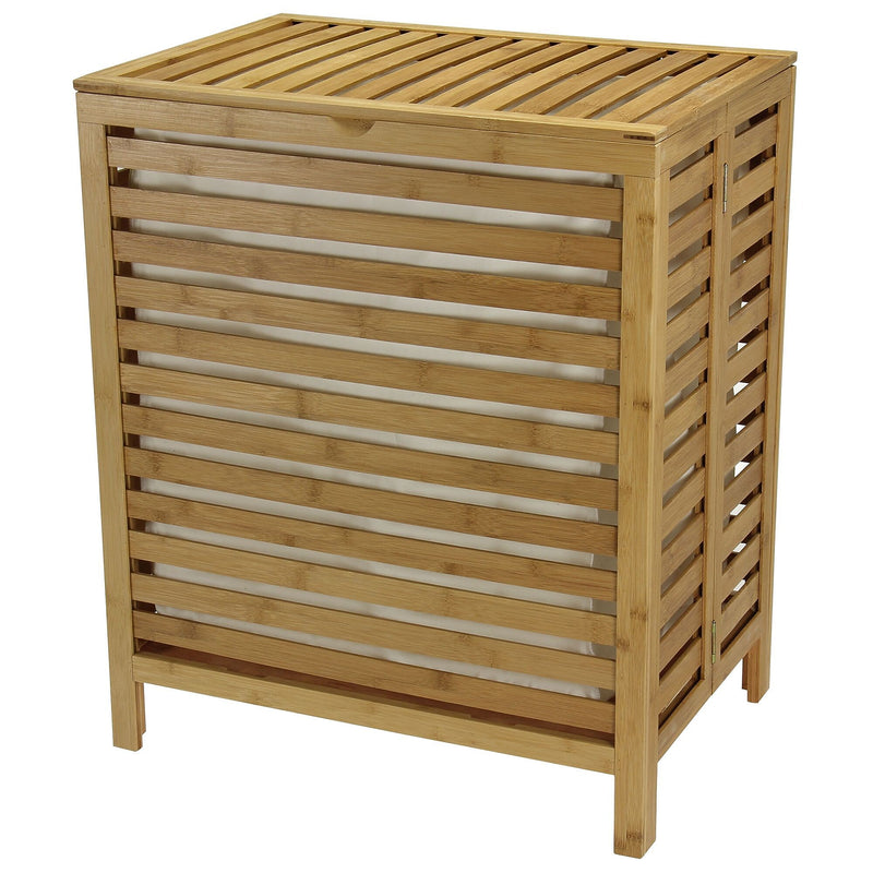 Household Essentials Collapsible Hamper with Lid, Bamboo, Natural (6216-1)