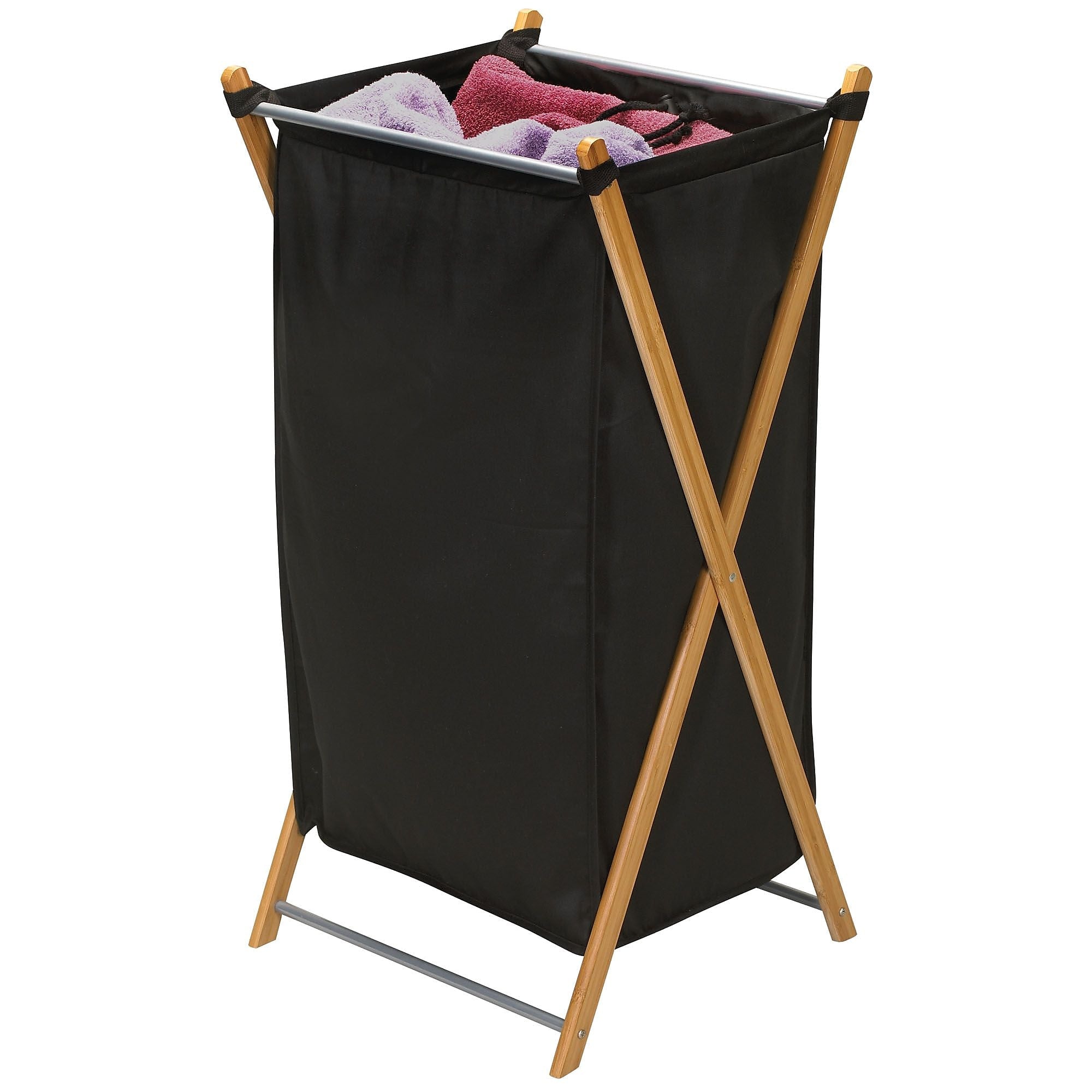 Household Essentials Bamboo X-Frame Polyester Hamper (6540-1)