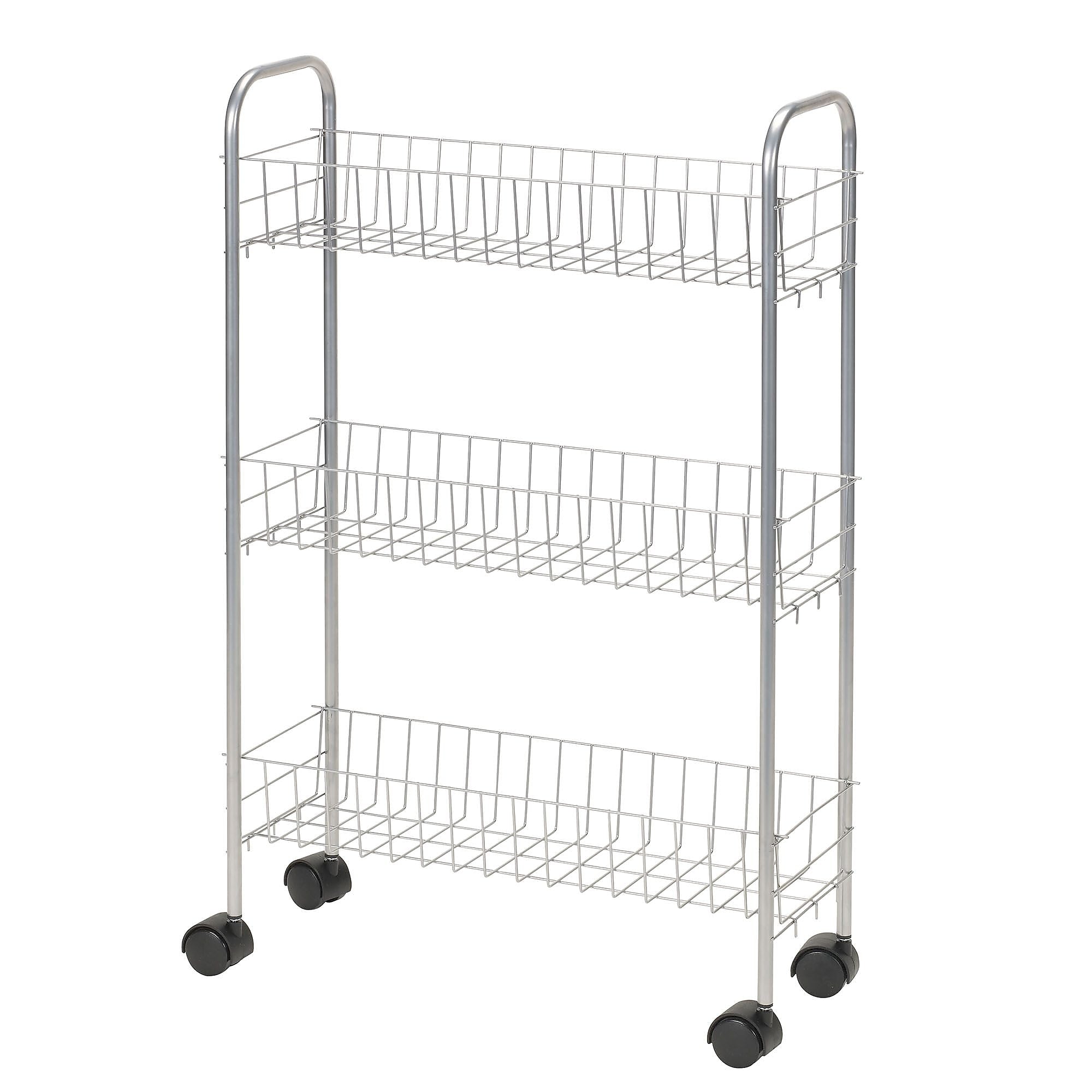 Household Essentials Slimline 3-Tier Storage Utility Cart, Satin Silver (7011)