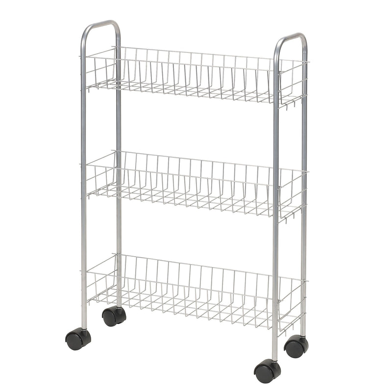 Household Essentials Slimline 3-Tier Storage Utility Cart, Satin Silver (7011)