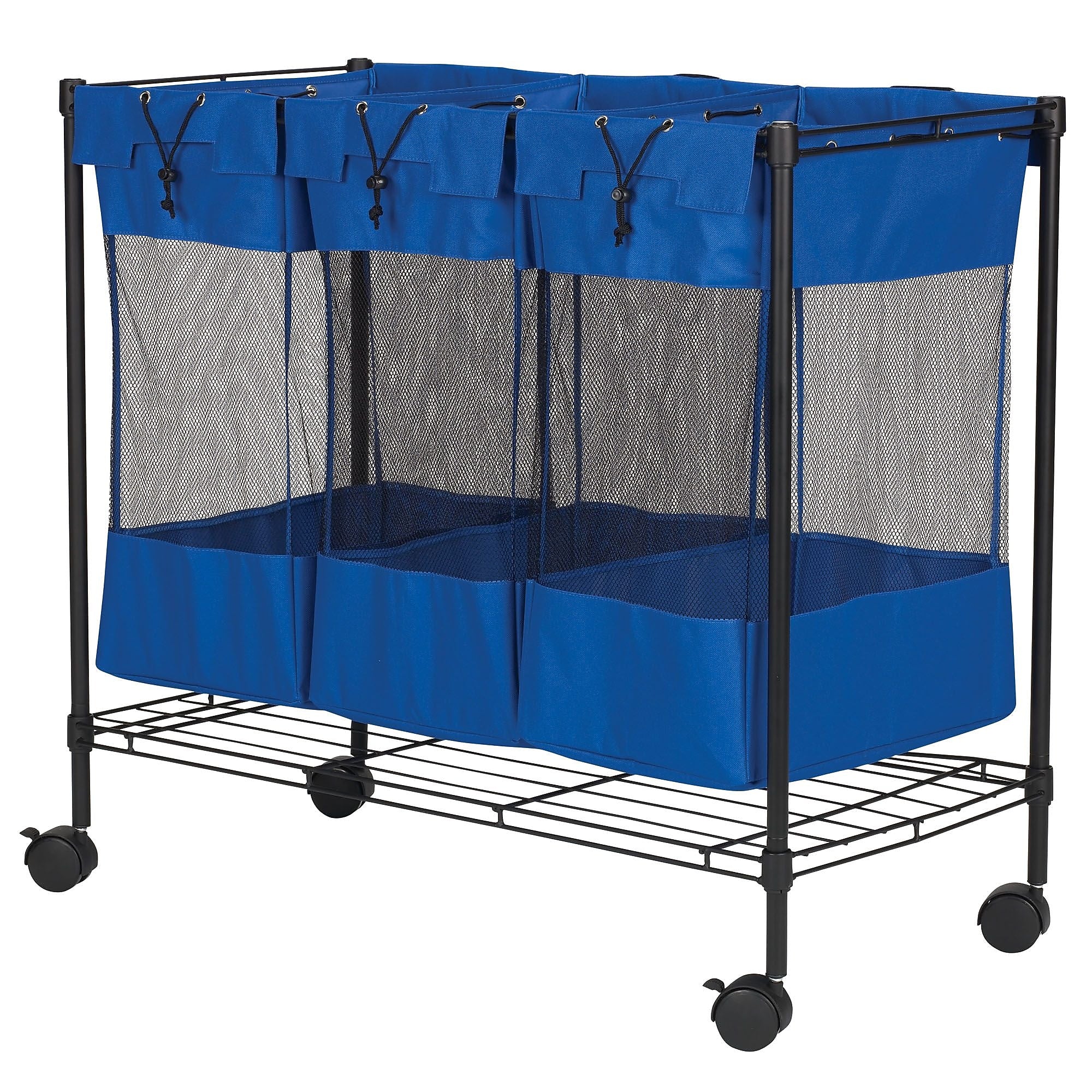 Household Essentials 3-Section Rolling Laundry Sorter, Nylon, Black (7119)
