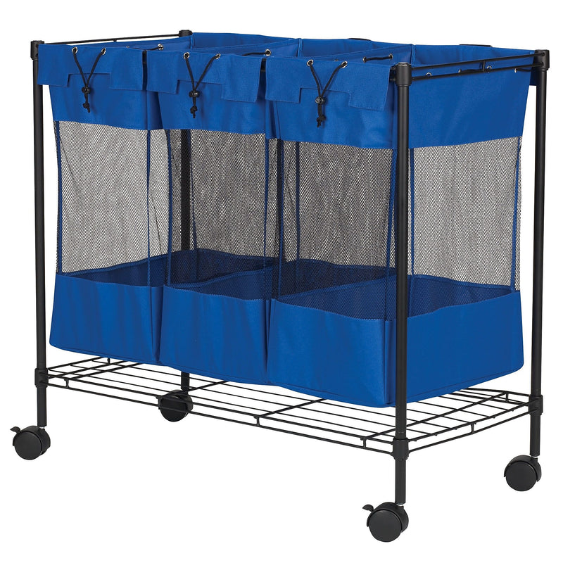 Household Essentials 3-Section Rolling Laundry Sorter, Nylon, Black (7119)