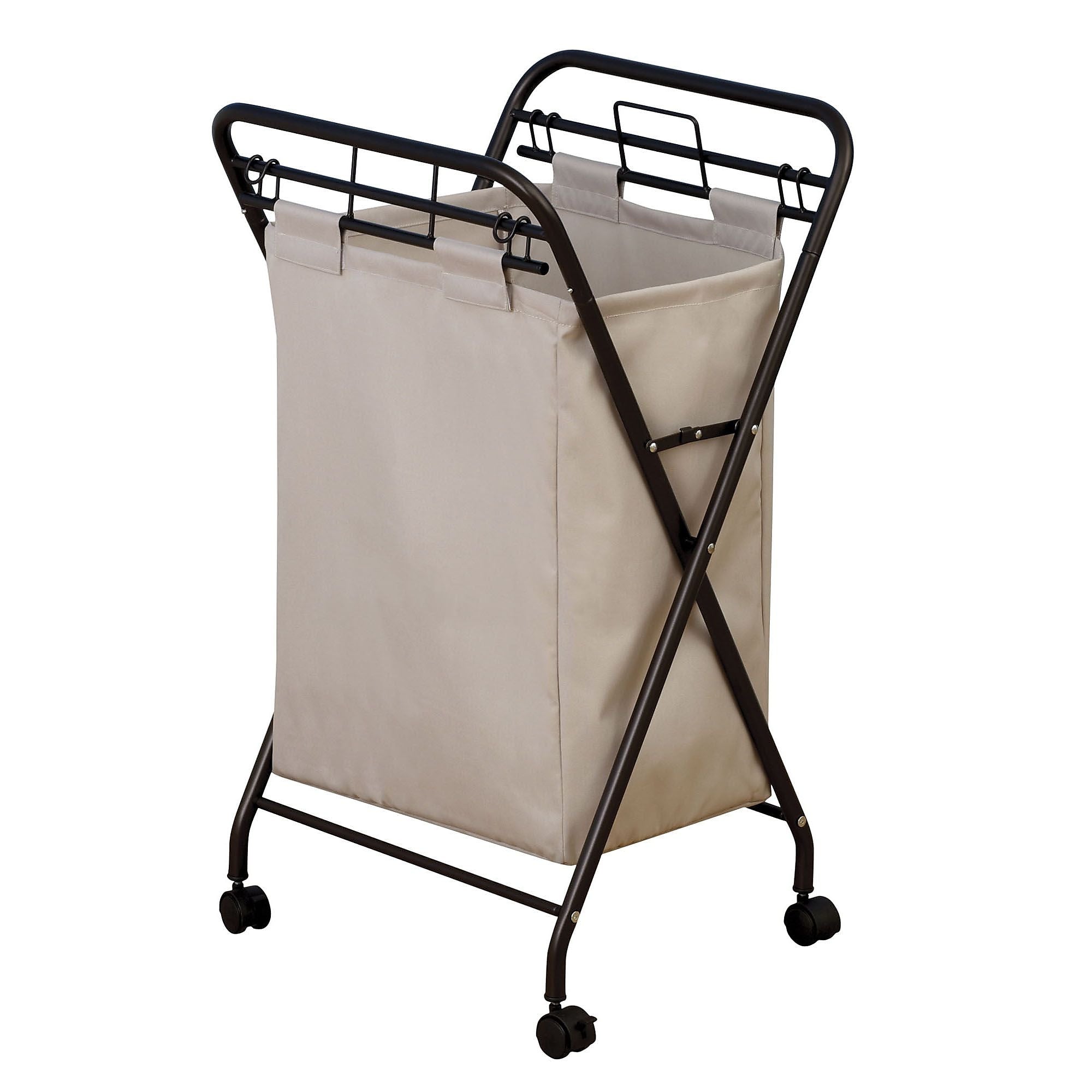Household Essentials Collapsible Rolling Hamper, Polyester, Antique Bronze (7172)