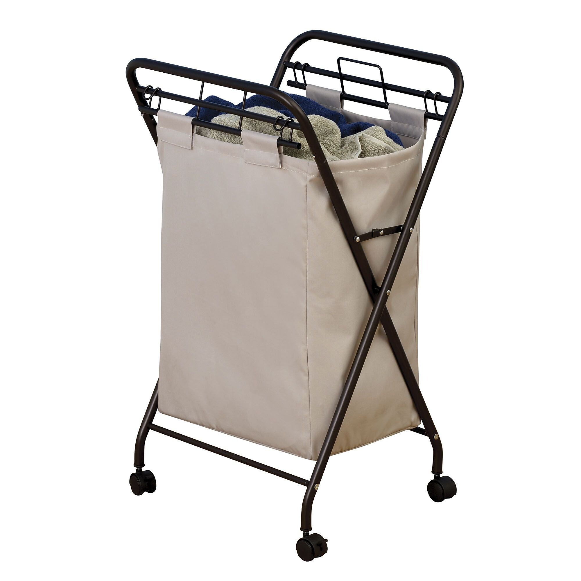 Household Essentials Collapsible Rolling Hamper, Polyester, Antique Bronze (7172)