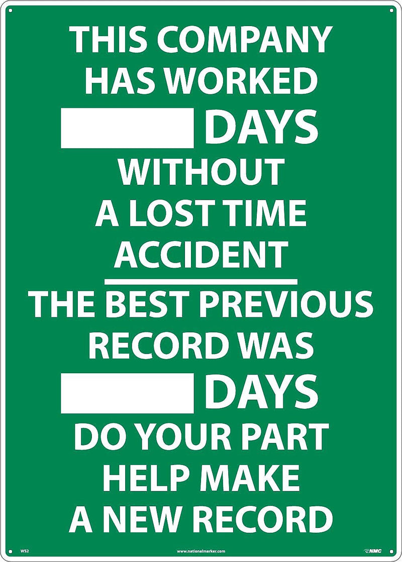 This Company Has Worked ..Days. . ., 28X20, .040 Alum, Information Sign