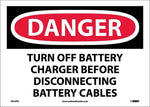 Danger Labels, Turn Off Battery Charger Before Disconnecting Battery Cables, 10" x 14", Adhesive Vinyl