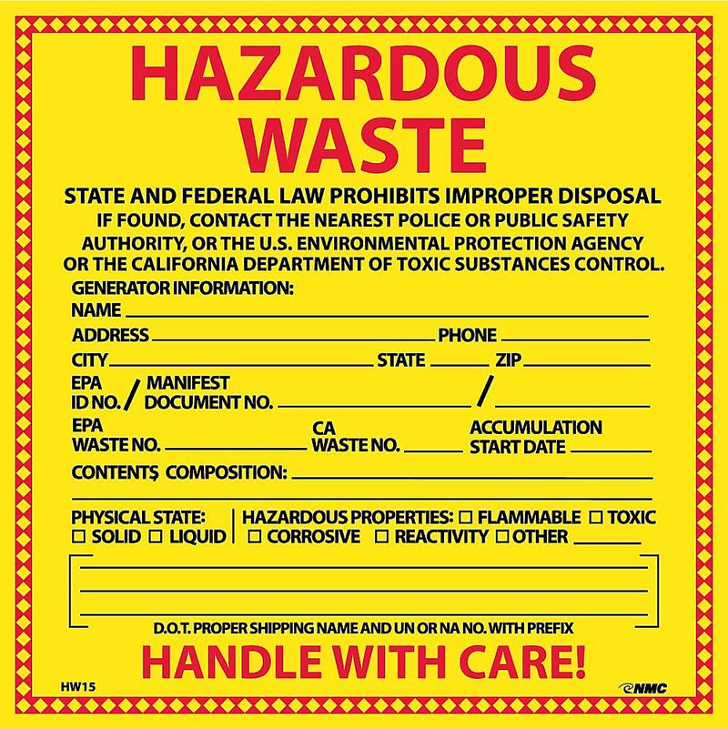 AccuformNMC Hazardous Waste Label, 6"x 6", 25/Pack (HW15)