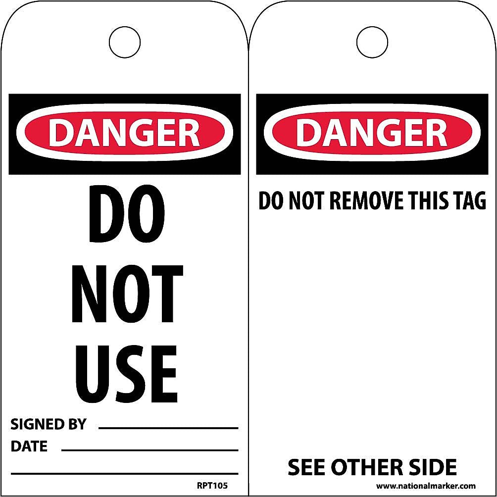 National Marker Accident Prevention Tags "Do Not Use," 6" x 3", 25 Tags/Pack, 1/Pack (RPT105)