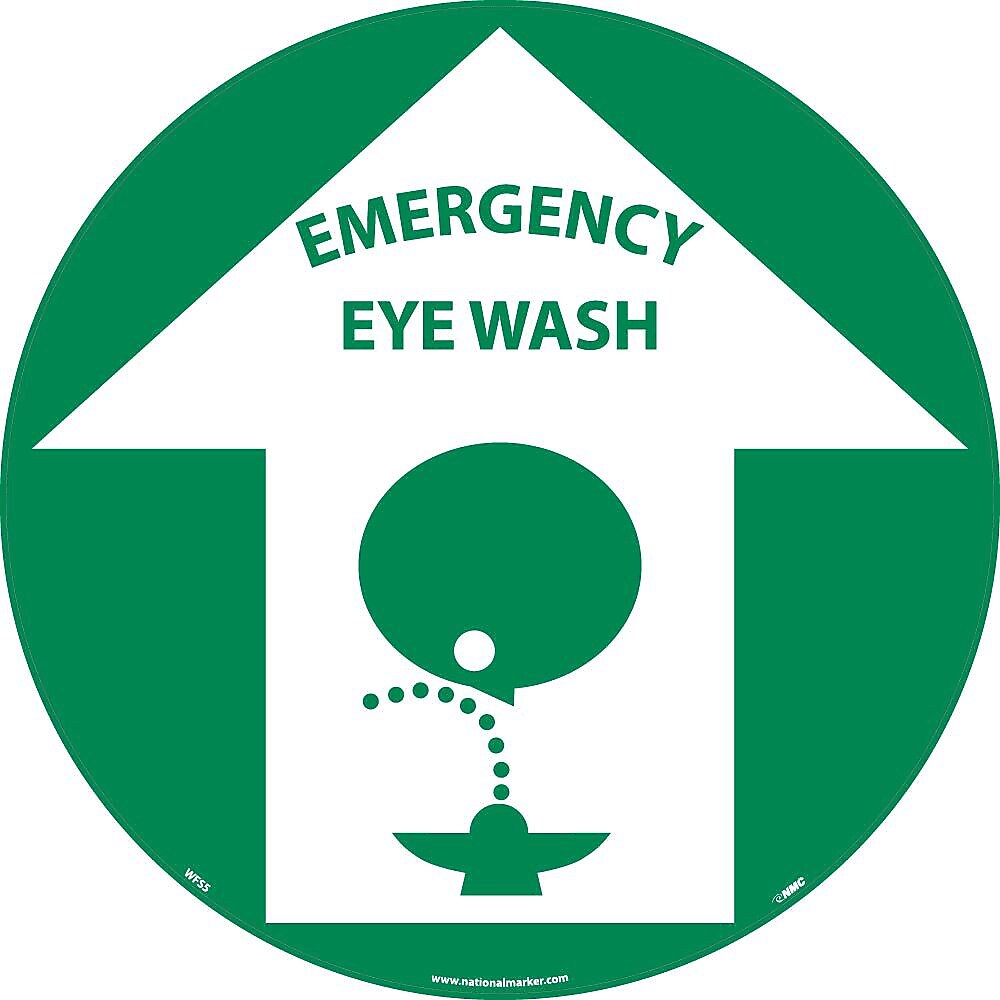 Floor Signs, Walk On, Emergency Eye Wash, 17" Dia