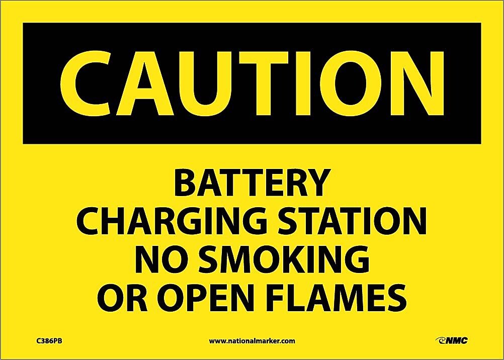 Caution Labels, Battery Charging Station No Smoking, 10" x 14", Adhesive Vinyl