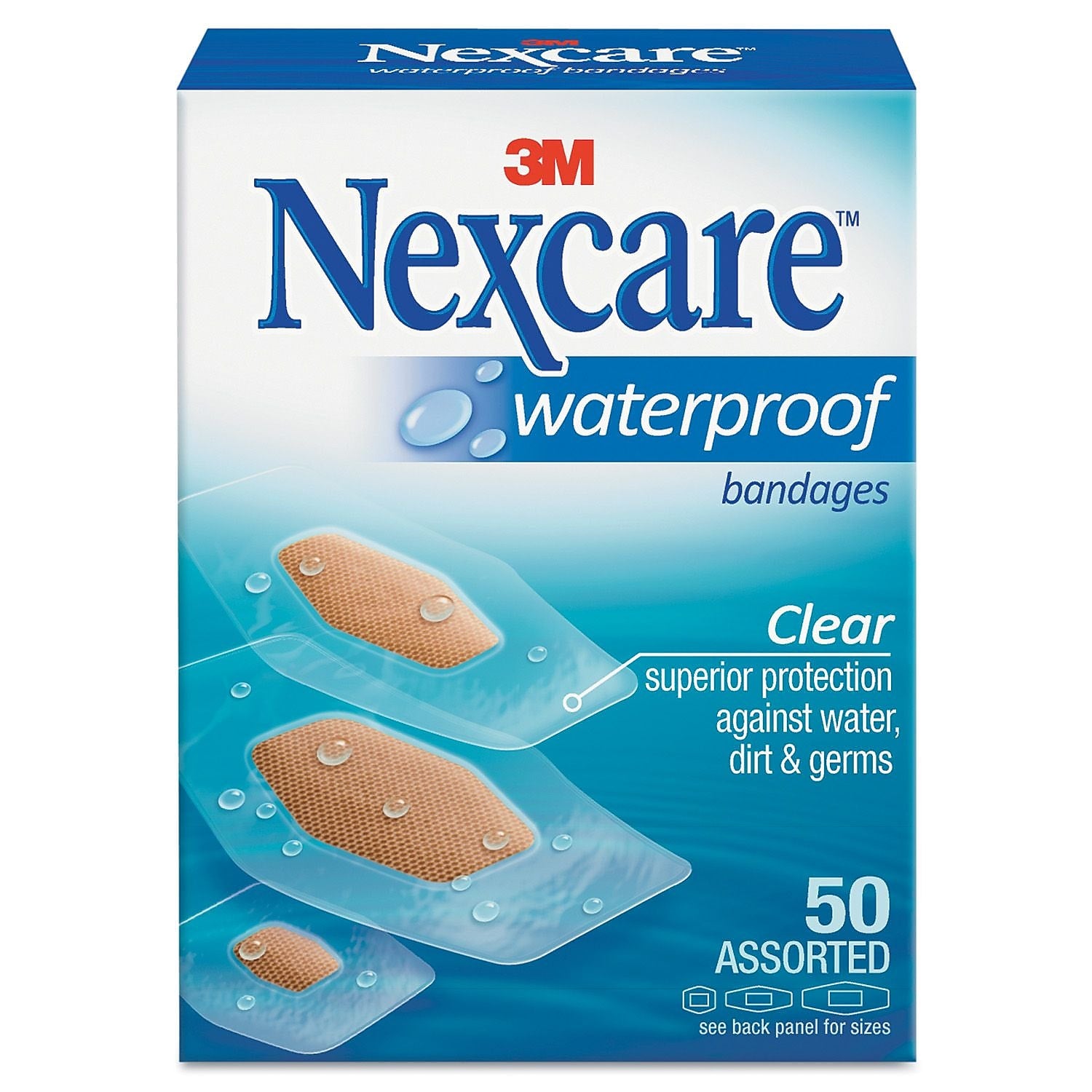 Nexcare™ Waterproof Bandages, Assorted, 50/Box (432-50)