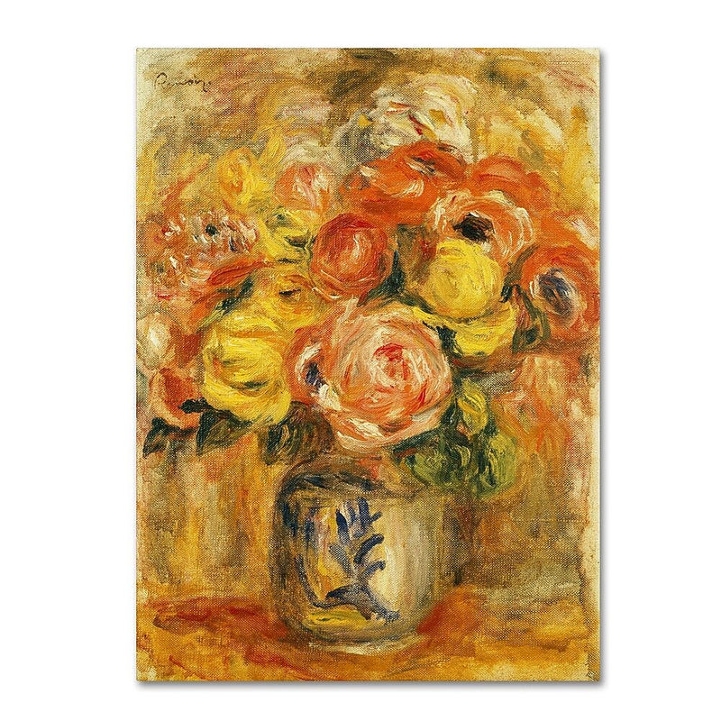 Trademark Fine Art 19" x 14" Wooden Frame Fleurs Dans Un Vase Bleu et Blanc