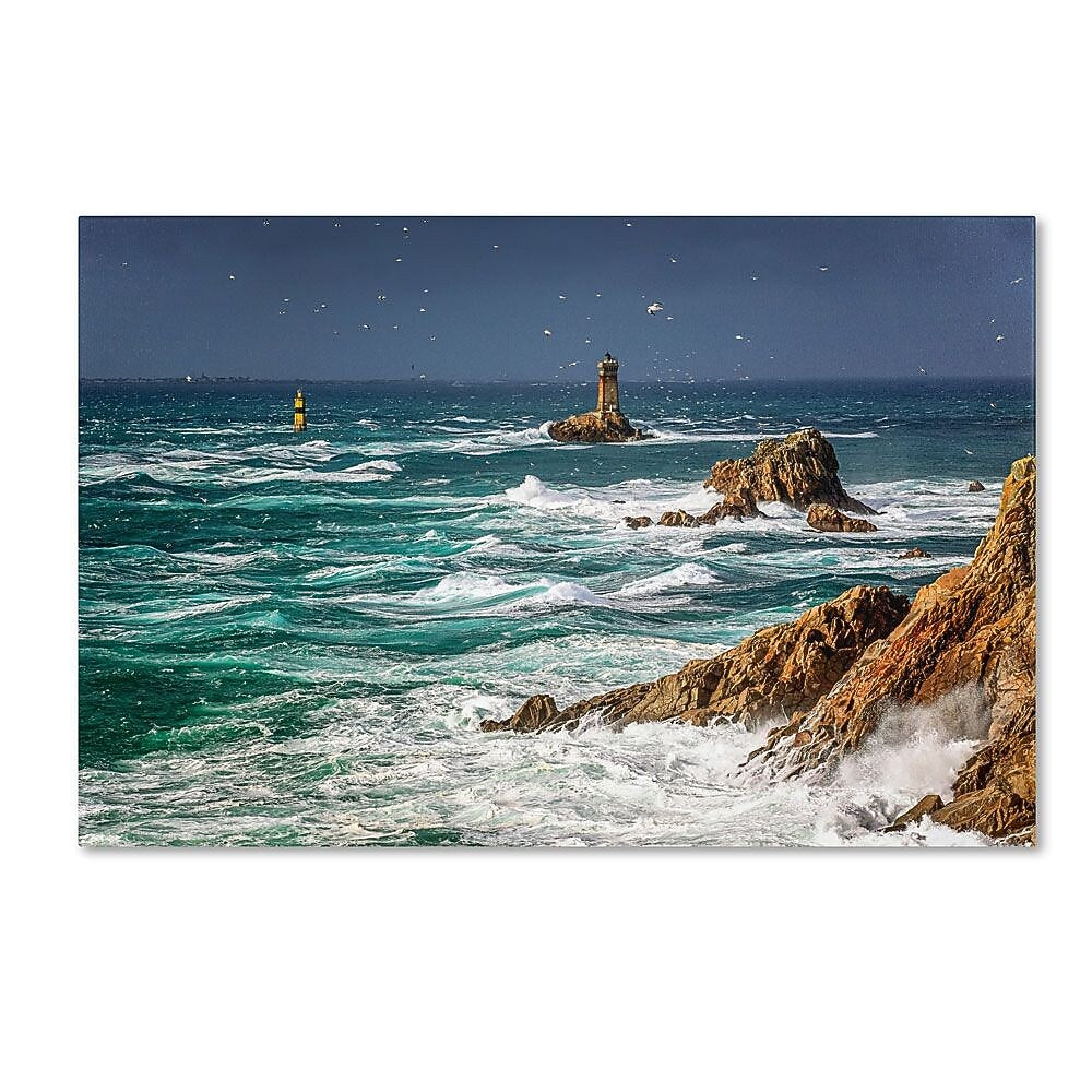 Trademark Fine Art 22" x 32" Wooden Frame Storm in Pointe du Raz