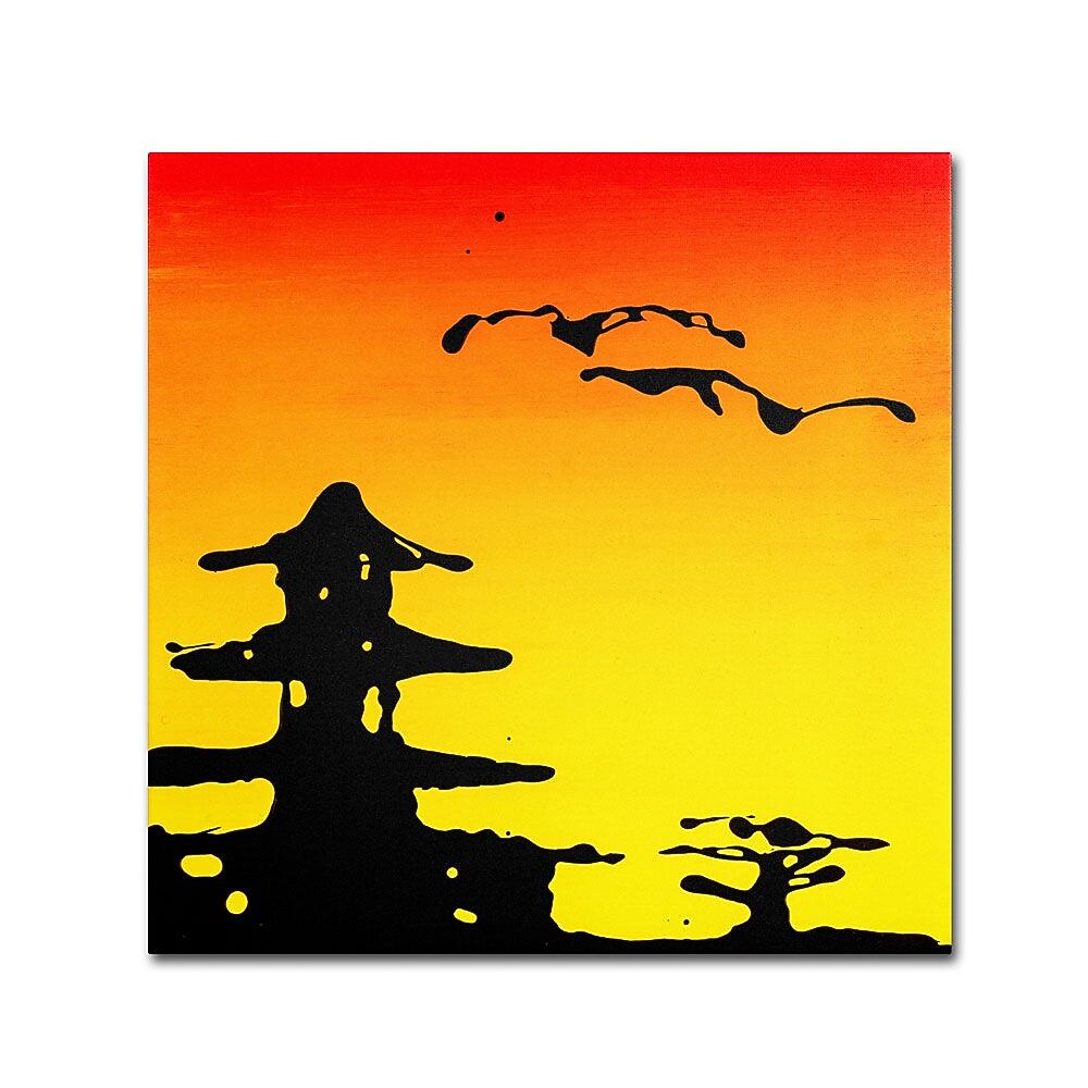 Trademark Fine Art 18" x 18" Wooden Frame Pagoda Sunset