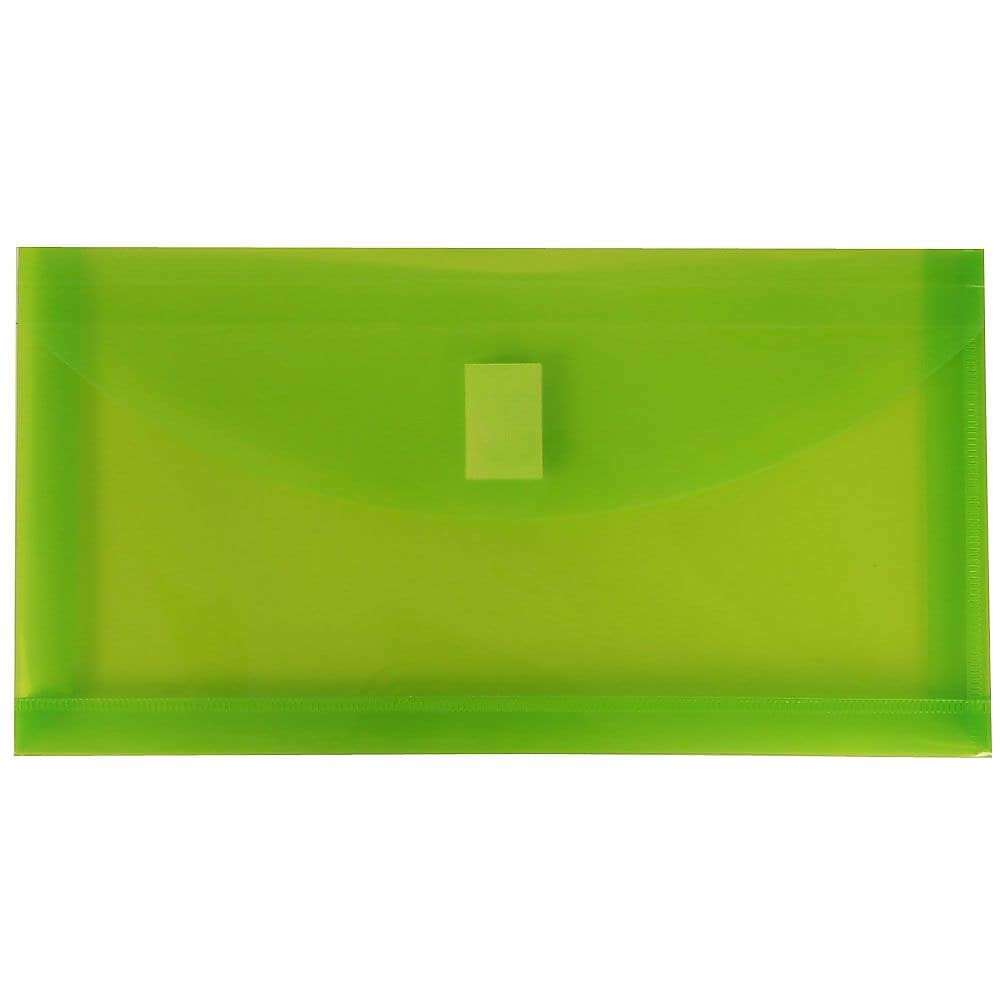 JAM Paper Standard Plastic Filing Envelope with Hook & Loop Closure, 5.25" x 10",Lime Green, 12/Pack (921V1LI)