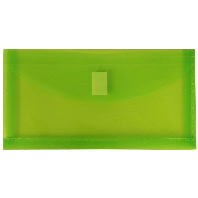 JAM Paper Standard Plastic Filing Envelope with Hook & Loop Closure, 5.25" x 10",Lime Green, 12/Pack (921V1LI)