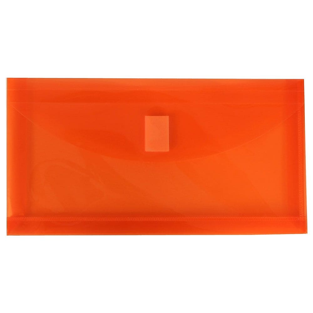 JAM Paper Standard Plastic Filing Envelope with Hook & Loop Closure, 5.25" x 10", Orange, 12/Pack (921V1OR)