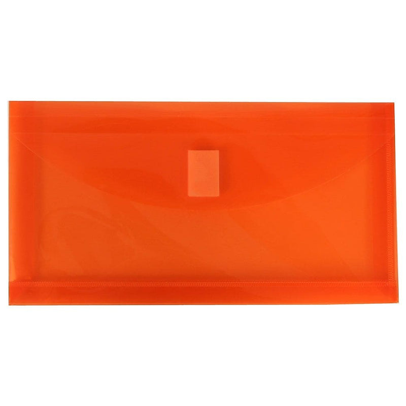 JAM Paper Standard Plastic Filing Envelope with Hook & Loop Closure, 5.25" x 10", Orange, 12/Pack (921V1OR)
