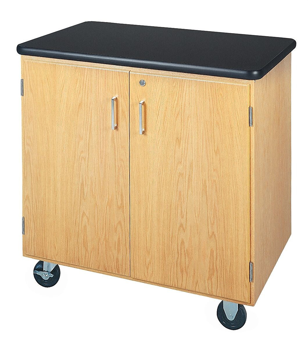 DWI Mobile Storage Solid Oak Wood Cabinet With Plastic Laminate Top