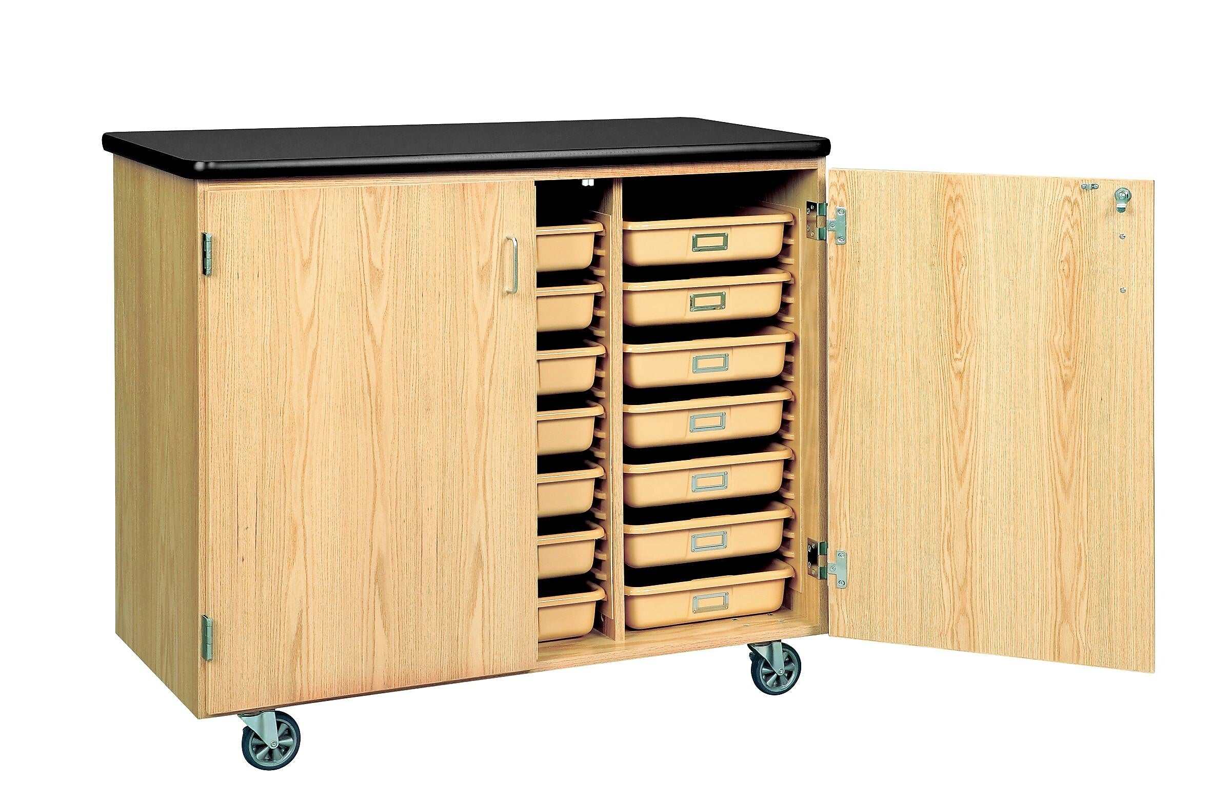 DWI Mobile Tote Tray  Laminate, Oak Wood Storage Cabinet