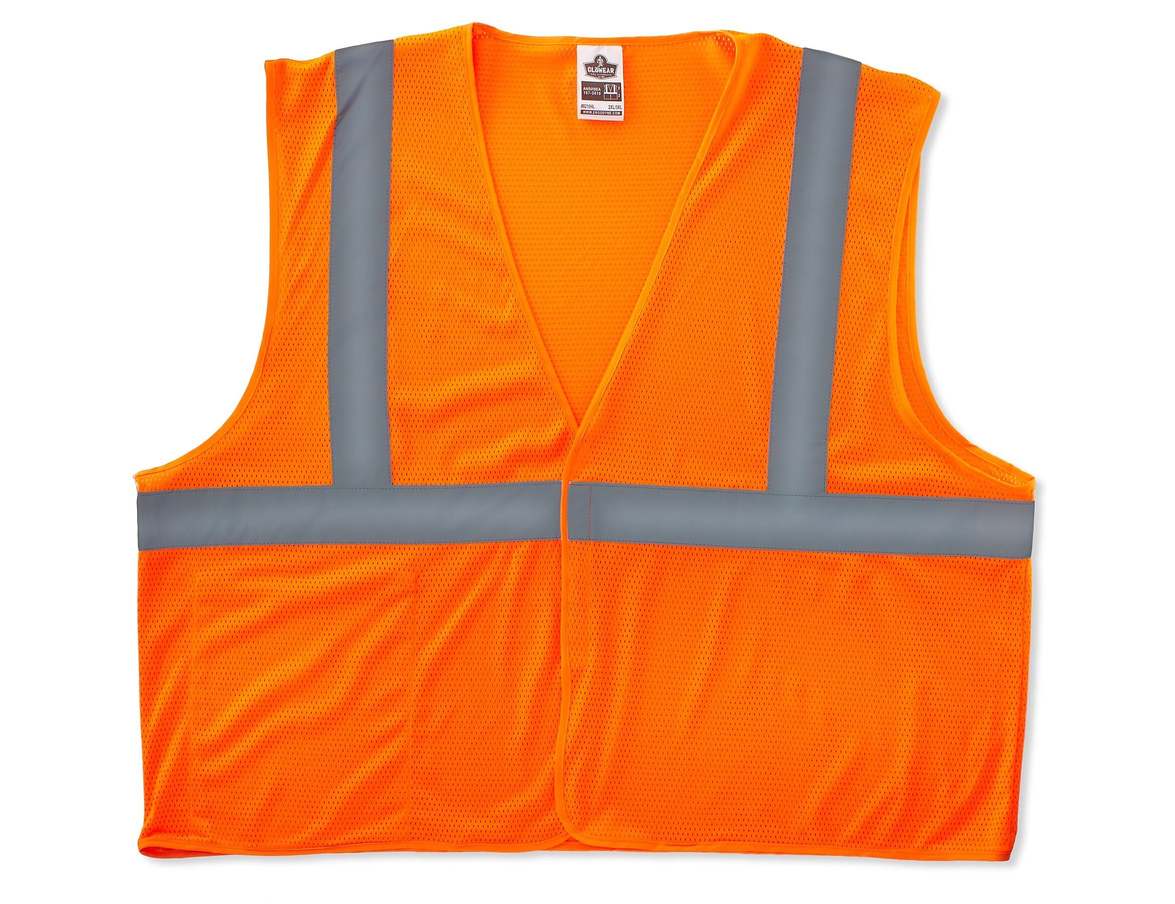 Ergodyne GloWear 8210HL High Visibility Sleeveless Safety Vest, ANSI Class R2, Orange, 4XL/5XL (21019)