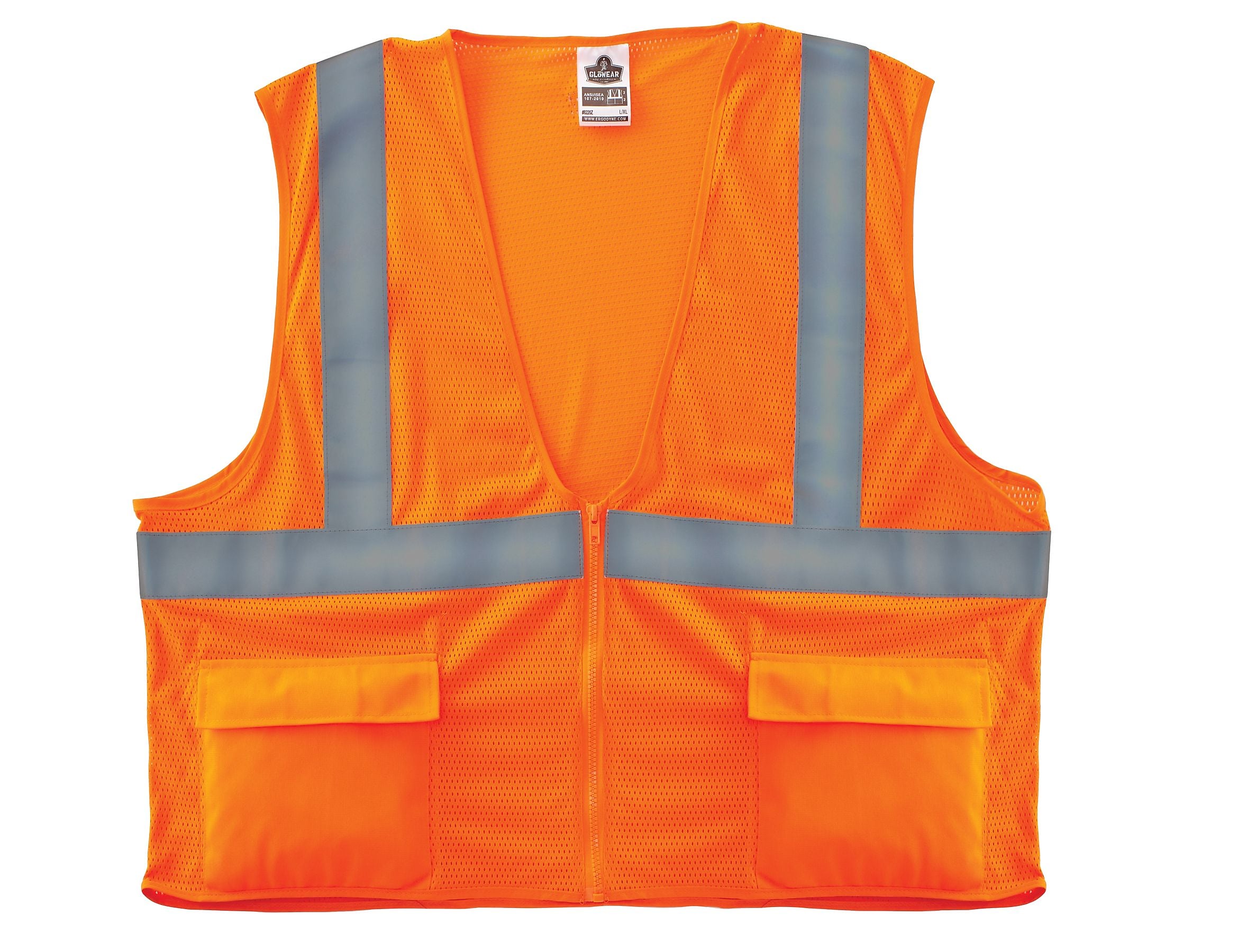 Ergodyne GloWear 8220Z High Visibility Sleeveless Safety Vest, ANSI Class R2, Orange, Large (21115)