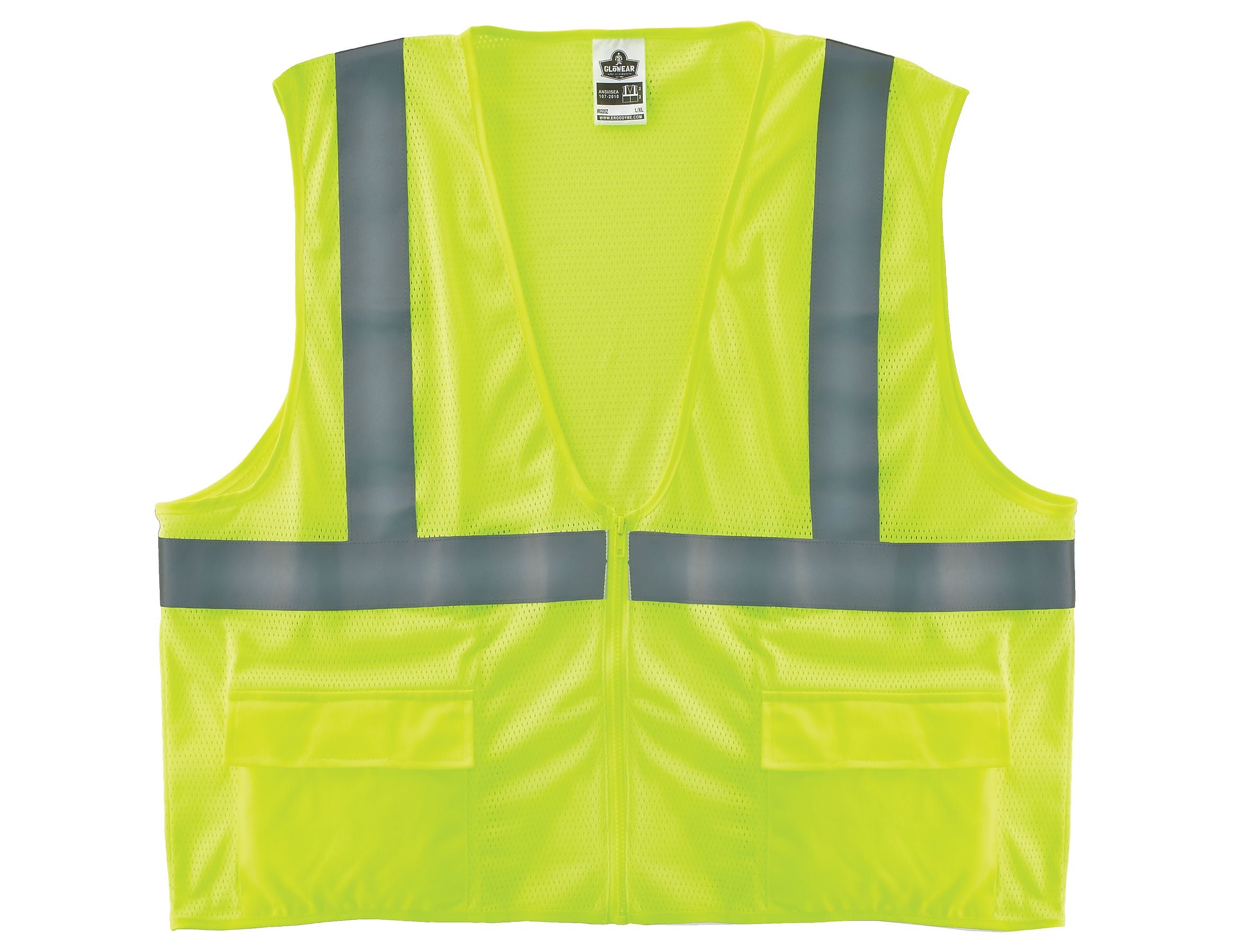 Ergodyne GloWear 8220Z High Visibility Sleeveless Safety Vest, ANSI Class R2, Lime, 4XL/5XL (21129)