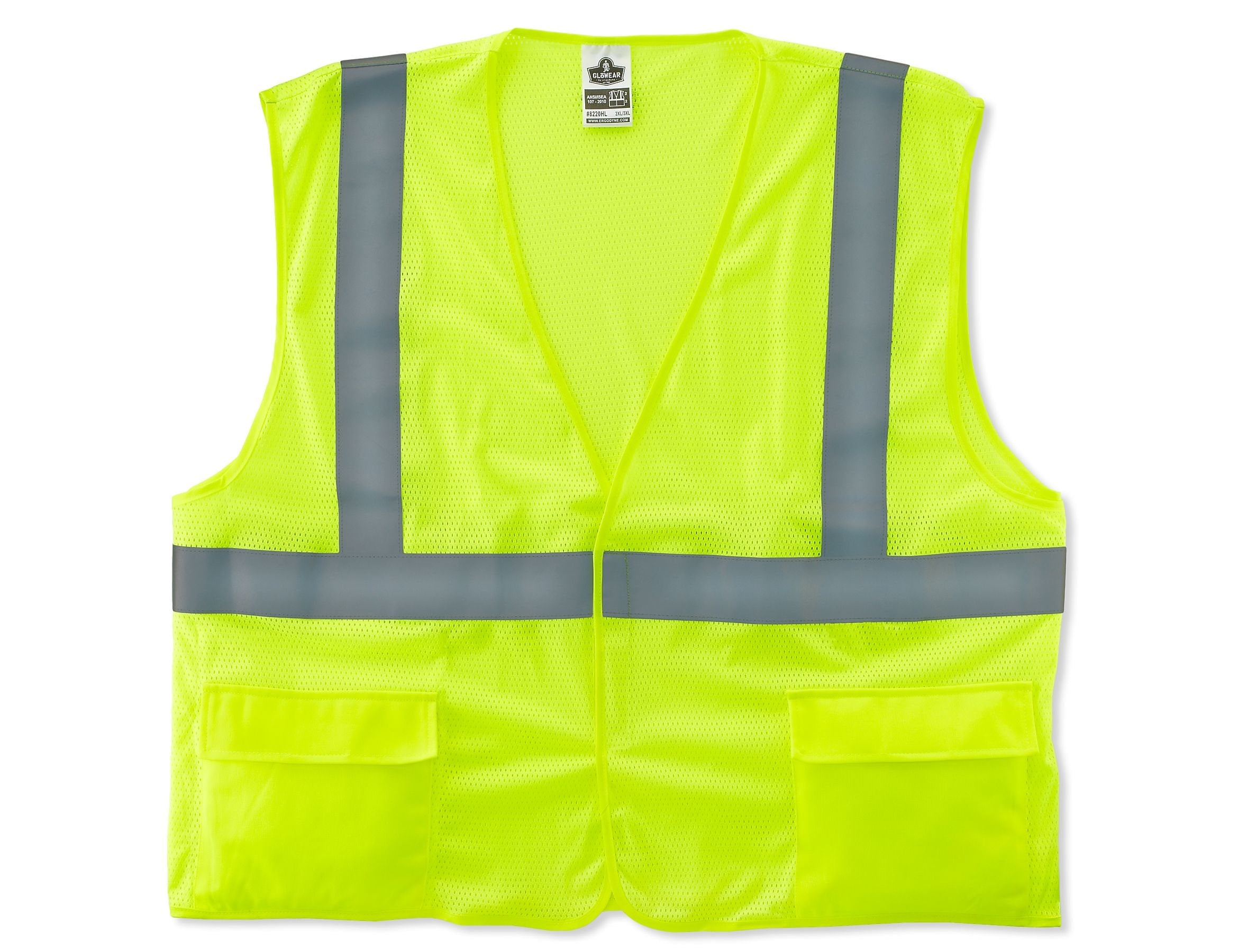 Ergodyne GloWear 8220HL High Visibility Sleeveless Safety Vest, ANSI Class R2, Lime Yellow, 4XL/5XL (21149)