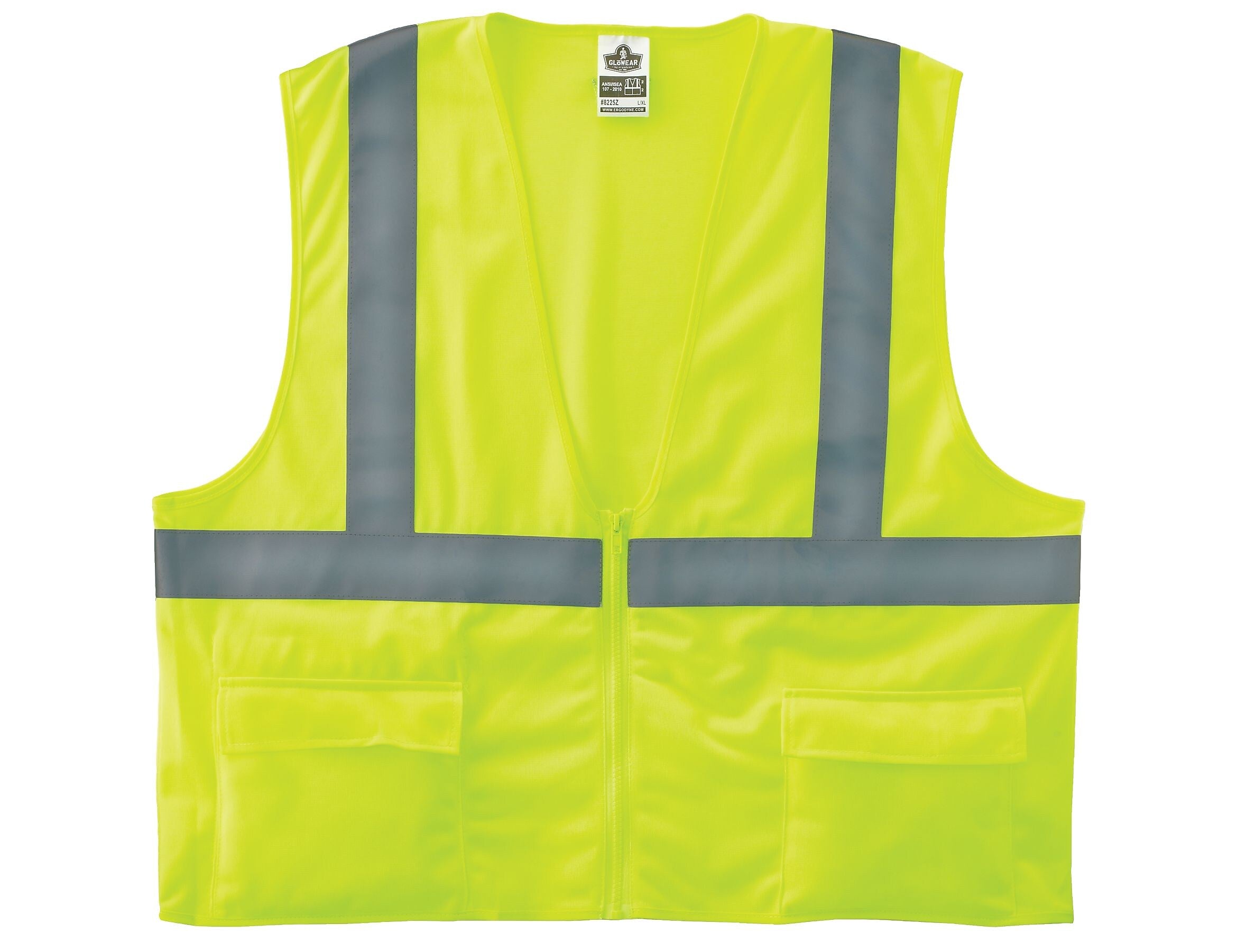 Ergodyne GloWear 8225Z High Visibility Sleeveless Safety Vest, ANSI Class R2, Lime, 2XL/3XL (21167)