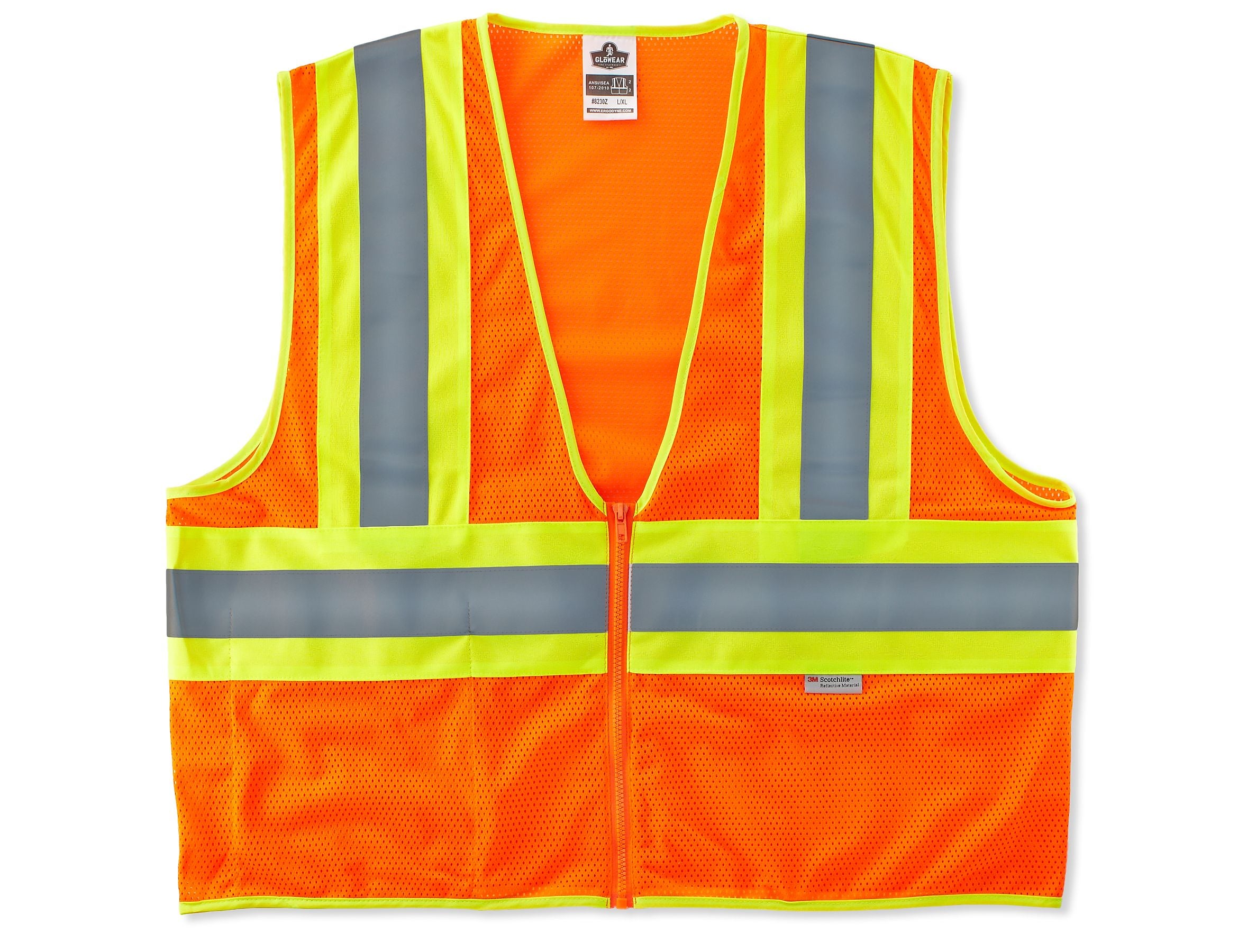 Ergodyne GloWear 8230Z High Visibility Sleeveless Safety Vest, ANSI Class R2, Orange, 2XL/3XL (21317)