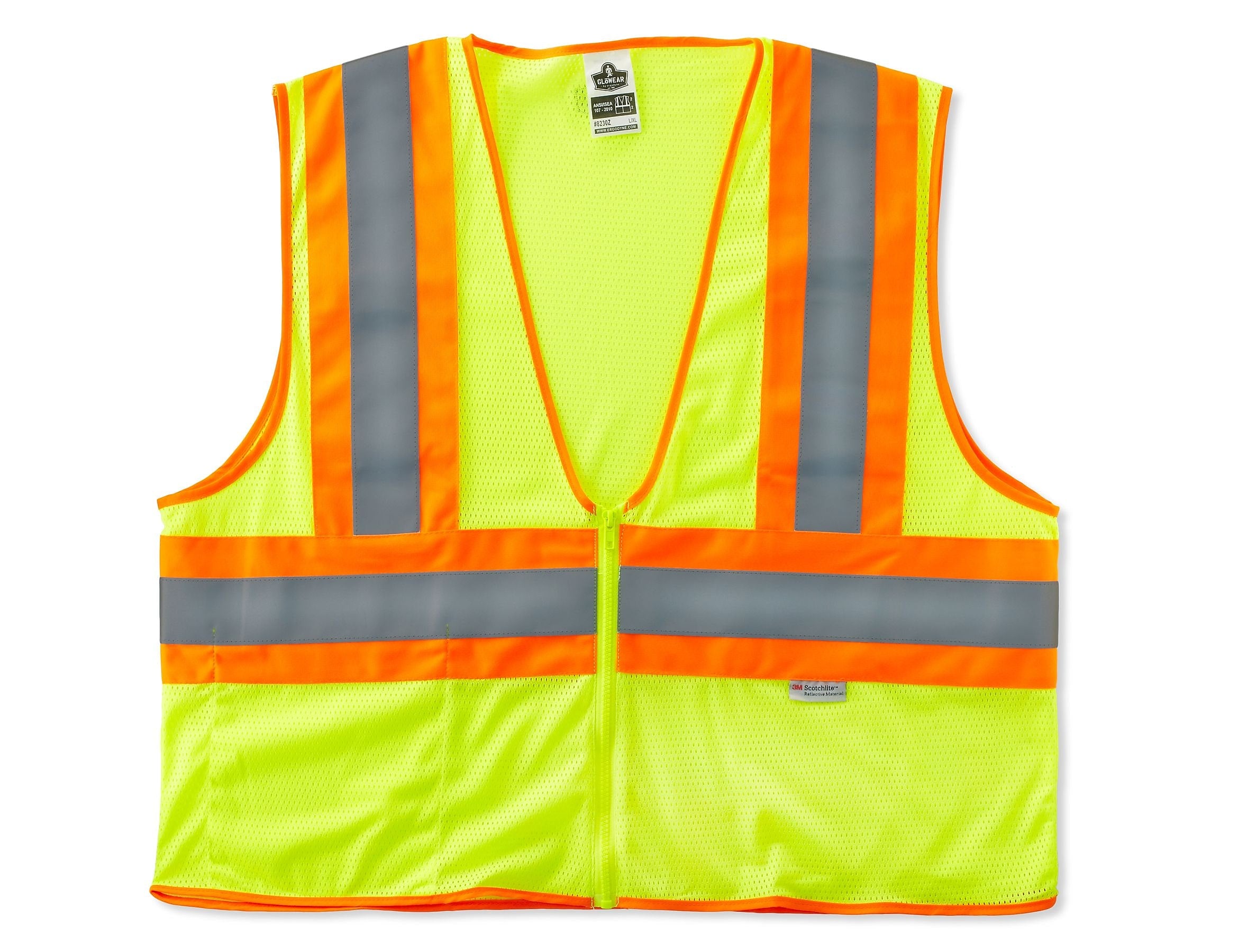Ergodyne GloWear® 8230Z High Visibility Sleeveless Safety Vest, ANSI Class R2, Lime, 4XL/5XL (21329)