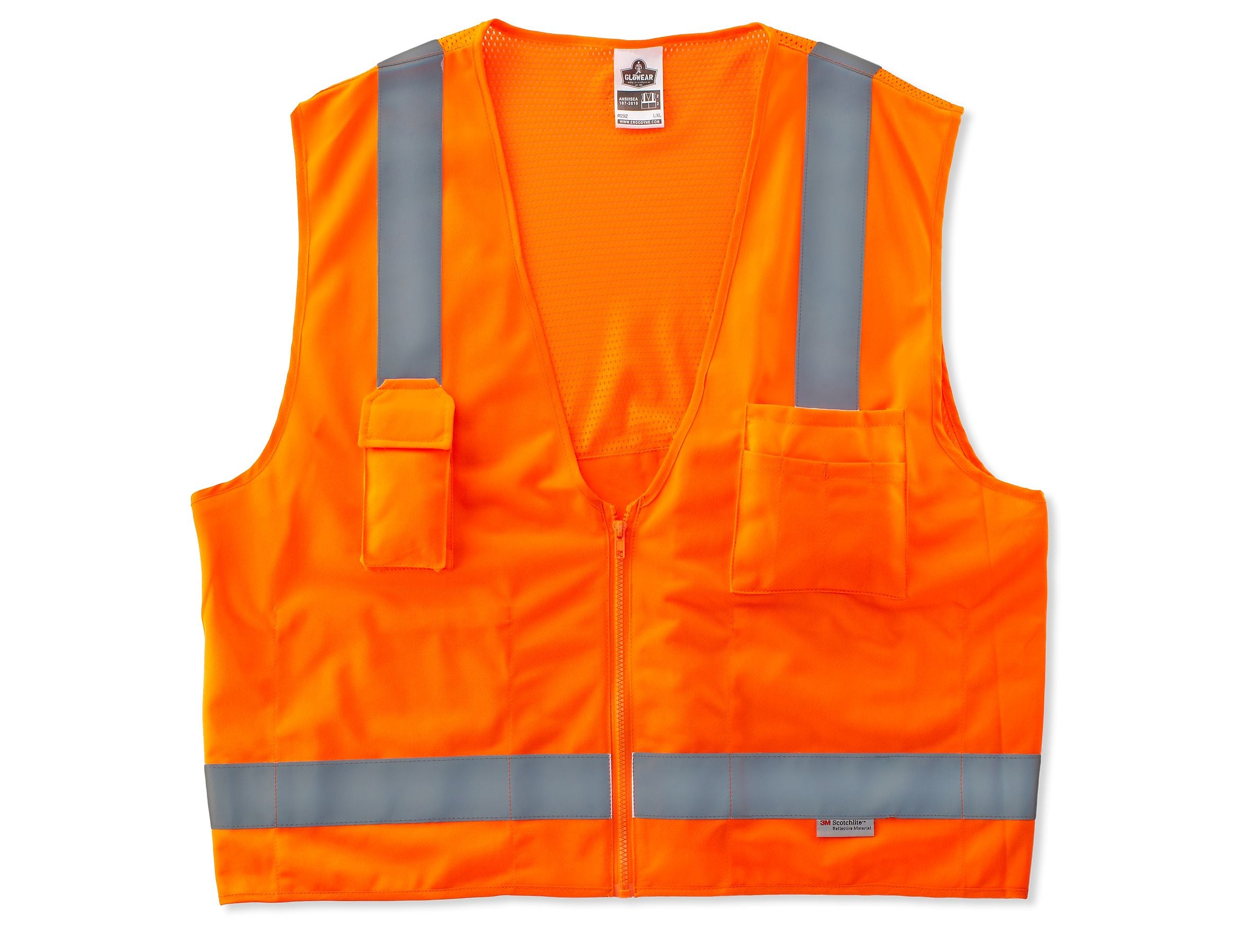 Ergodyne GloWear 8250Z High Visibility Sleeveless Safety Vest, ANSI Class R2, Orange, Large (21415)
