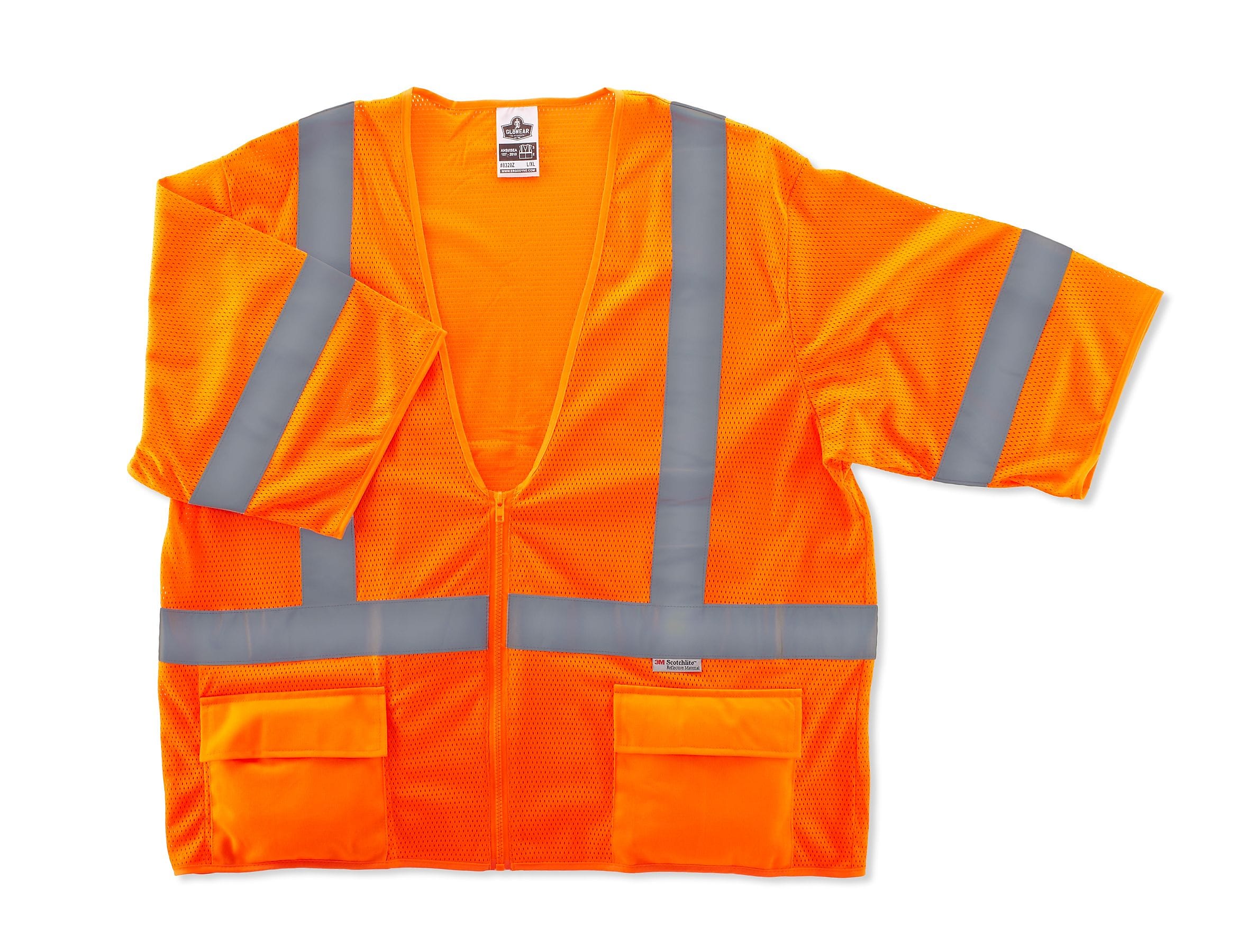 Ergodyne GloWear® 8320Z High Visibility Short Sleeve Safety Vest, ANSI Class R3, Orange, Large (22115)