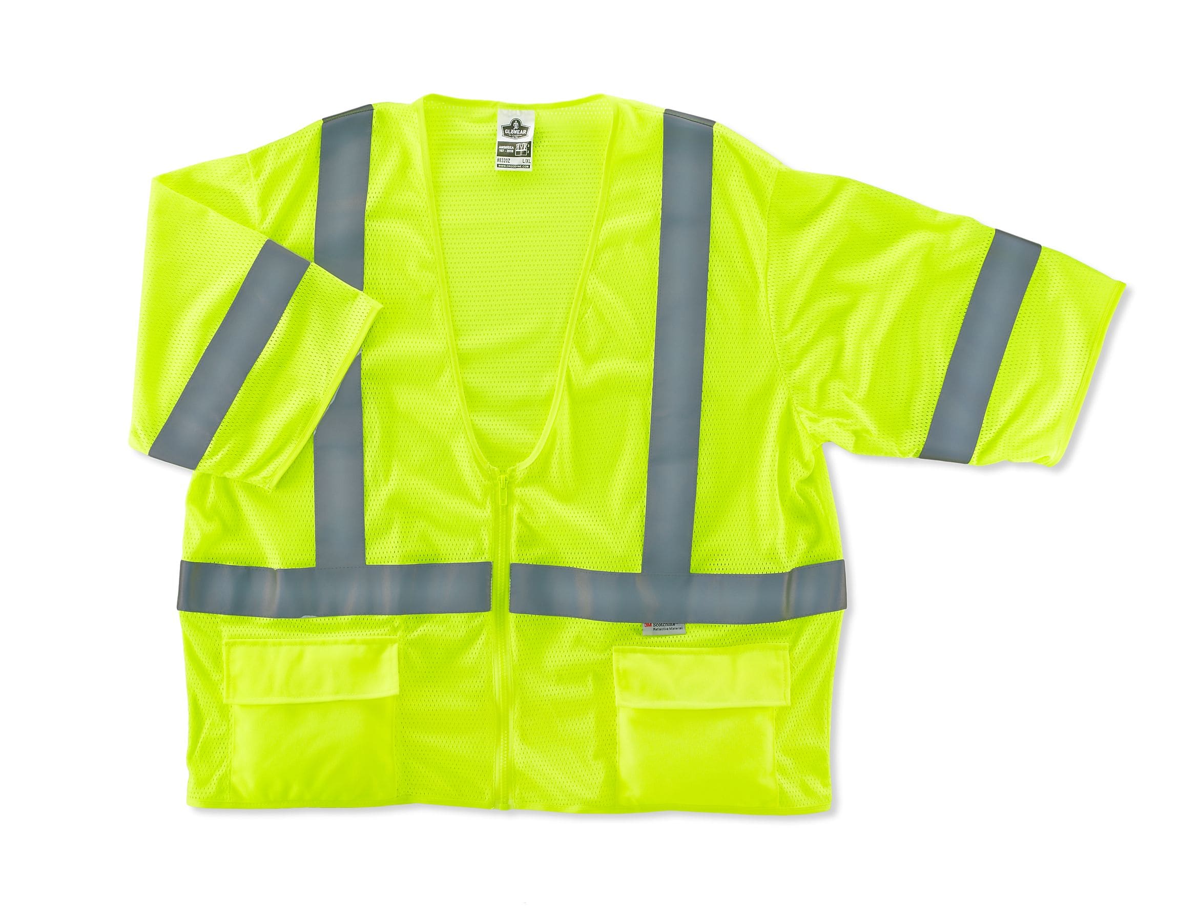 Ergodyne GloWear® 8320Z High Visibility Short Sleeve Safety Vest, ANSI Class R3, Lime, S/M (22123)