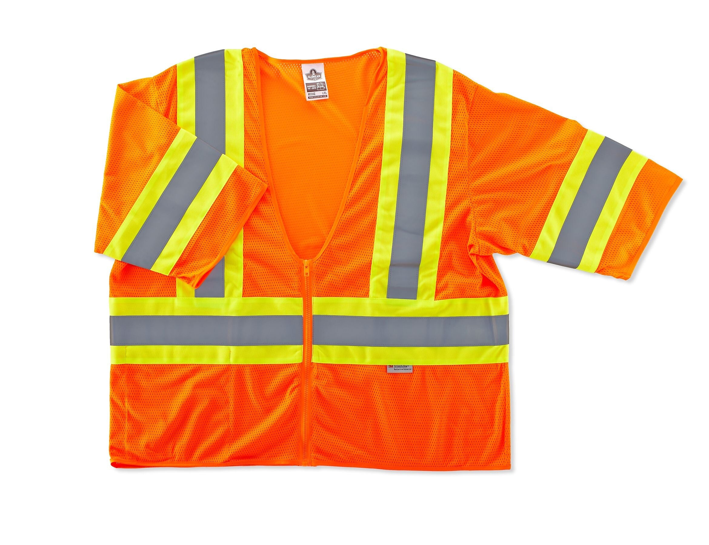 Ergodyne GloWear 8330Z High Visibility Short Sleeve Safety Vest, ANSI Class R3, Orange, 4XL/5XL (22179)