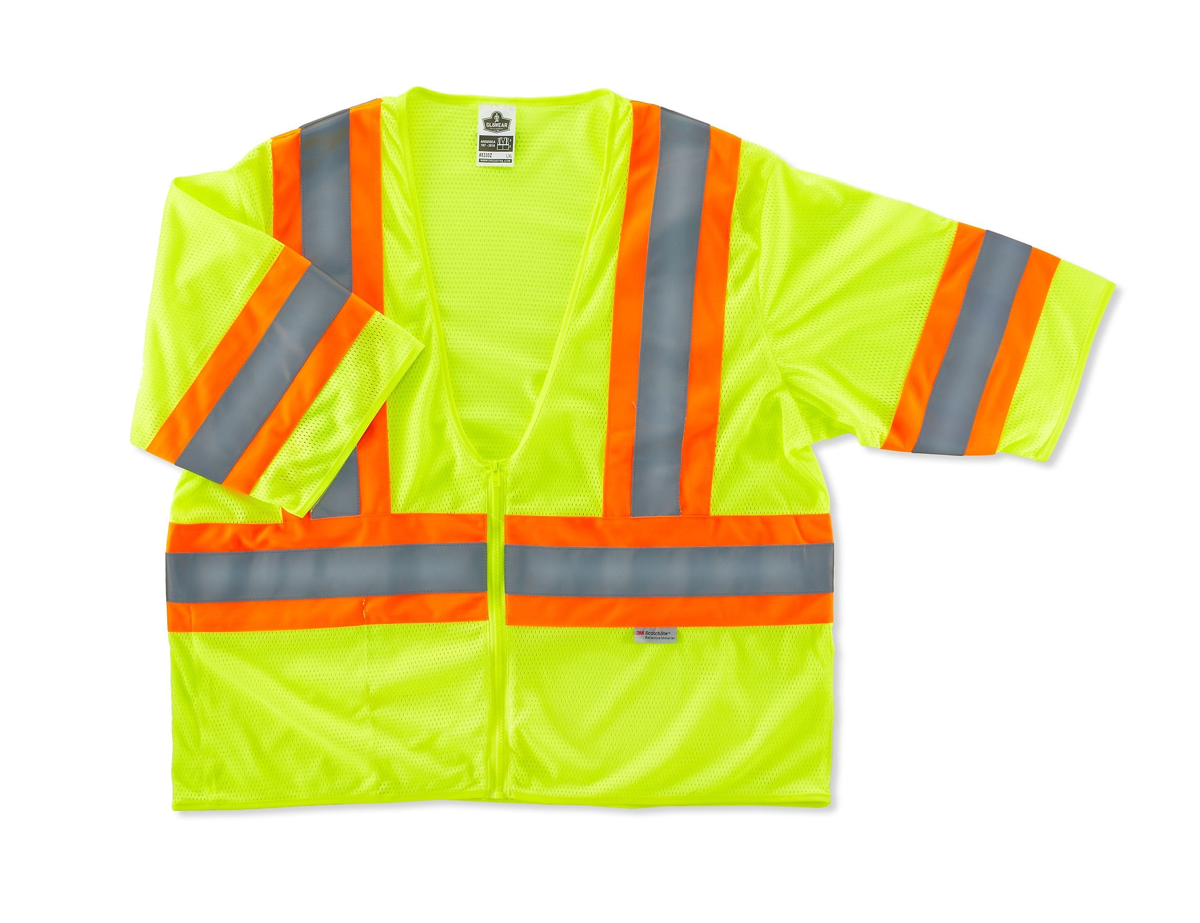 Ergodyne GloWear 8330Z High Visibility Short Sleeve Safety Vest, ANSI Class R3, Lime, S/M (22183)