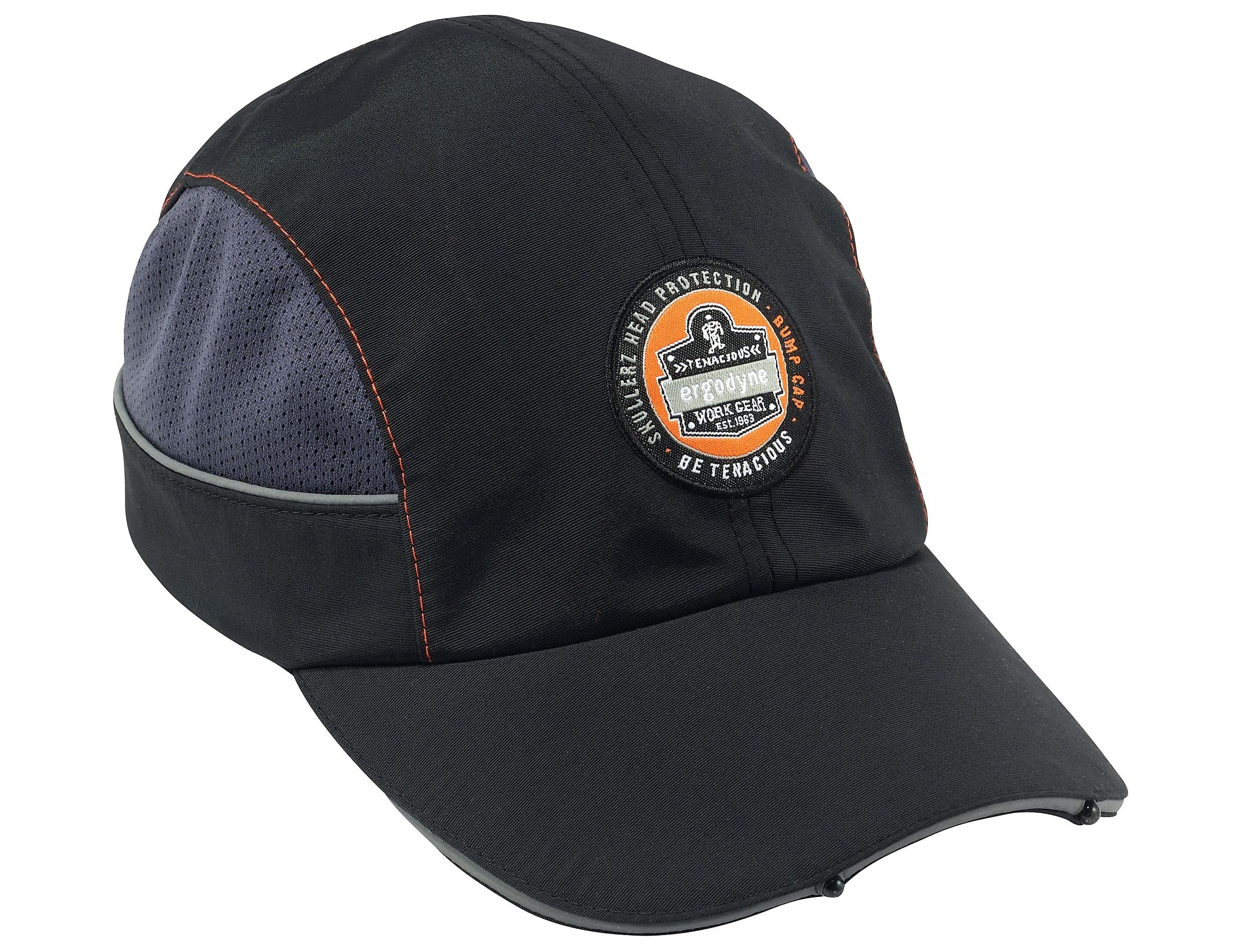 Ergodyne Skullerz Nylon Long Brim Bump Cap & LED Light, Black (23374)