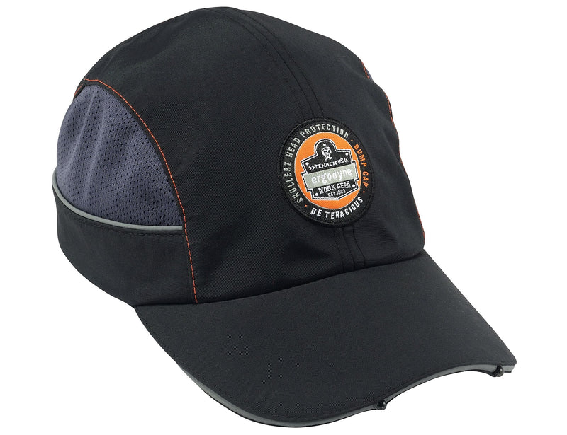Ergodyne Skullerz Nylon Long Brim Bump Cap & LED Light, Black (23374)