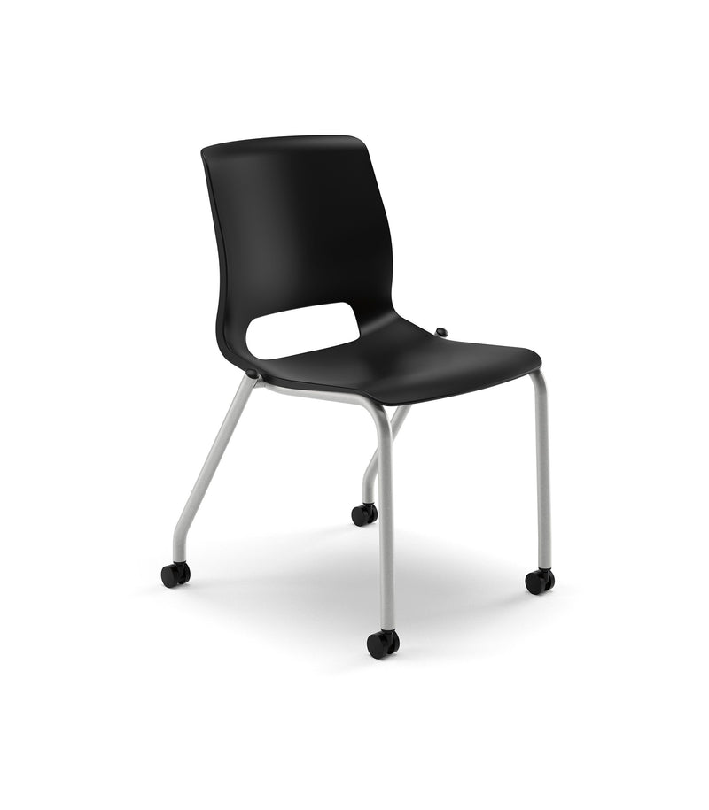 HON Motivate Stacking Chair, Onyx Shell, Textured Platinum Frame, 2 per Carton