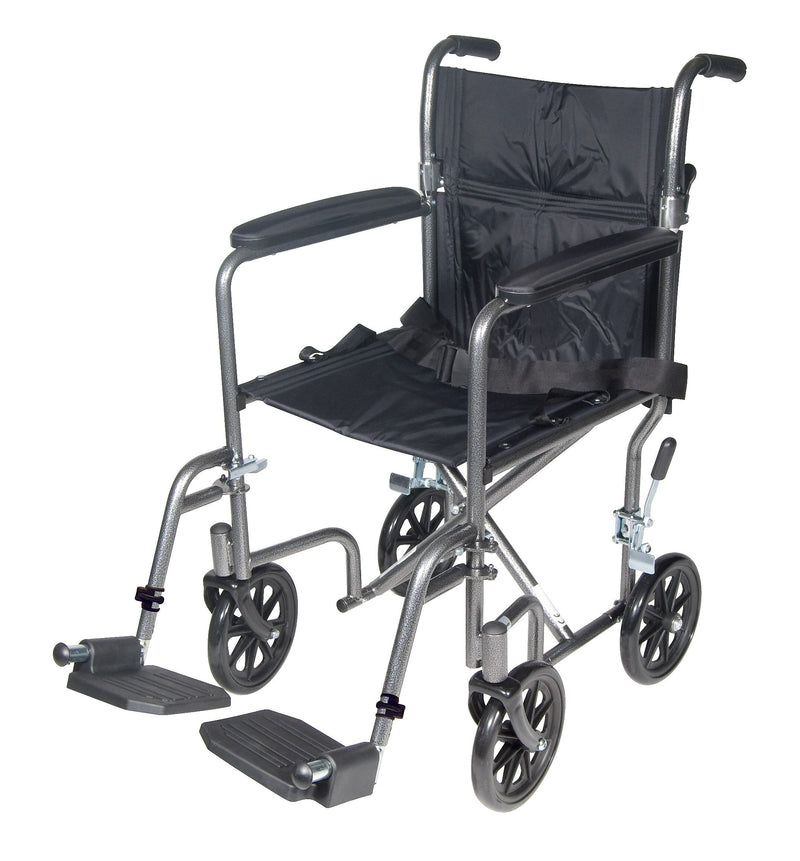 Drive Medical Lightweight Steel Transport Wheelchair Fixed Full Arms 19" Seat (TR39E-SV)