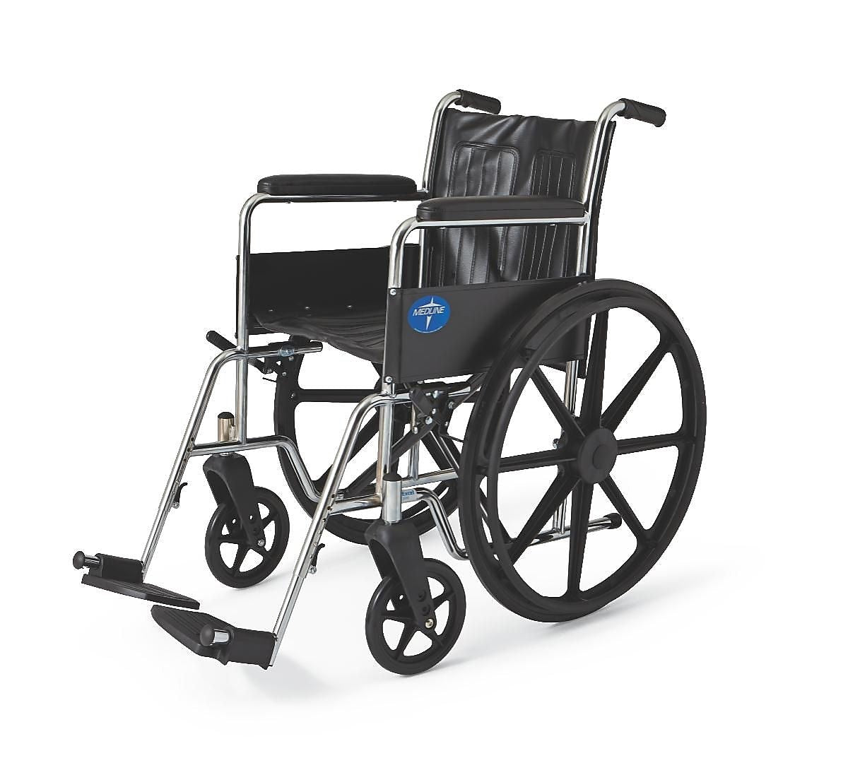 Medline Excel 2000 Standard Wheelchairs, 18" W x 16" D Seat, Permanent Full Length Arm, Fixed Leg (MDS806100D)